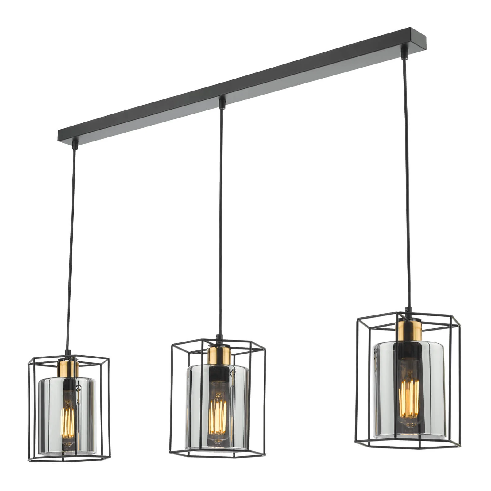 Tatum 3 Light Kitchen Light Matt Black and Smoked Glass - Image 3