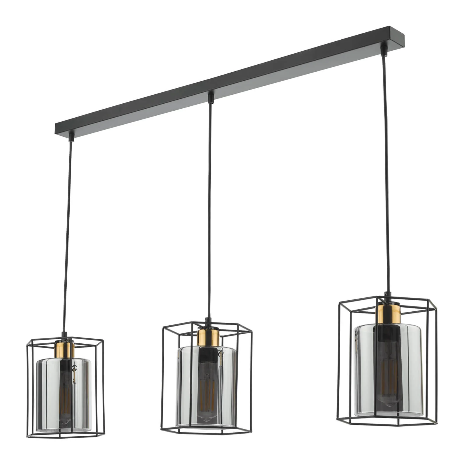 Tatum 3 Light Kitchen Light Matt Black and Smoked Glass - Image 4