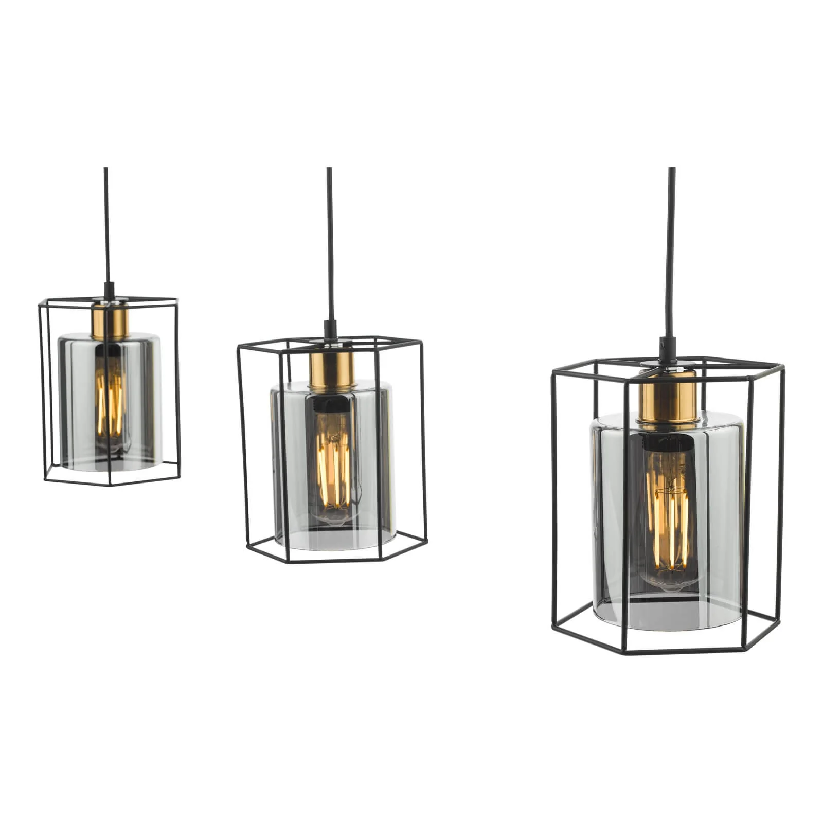 Tatum 3 Light Kitchen Light Matt Black and Smoked Glass - Image 5