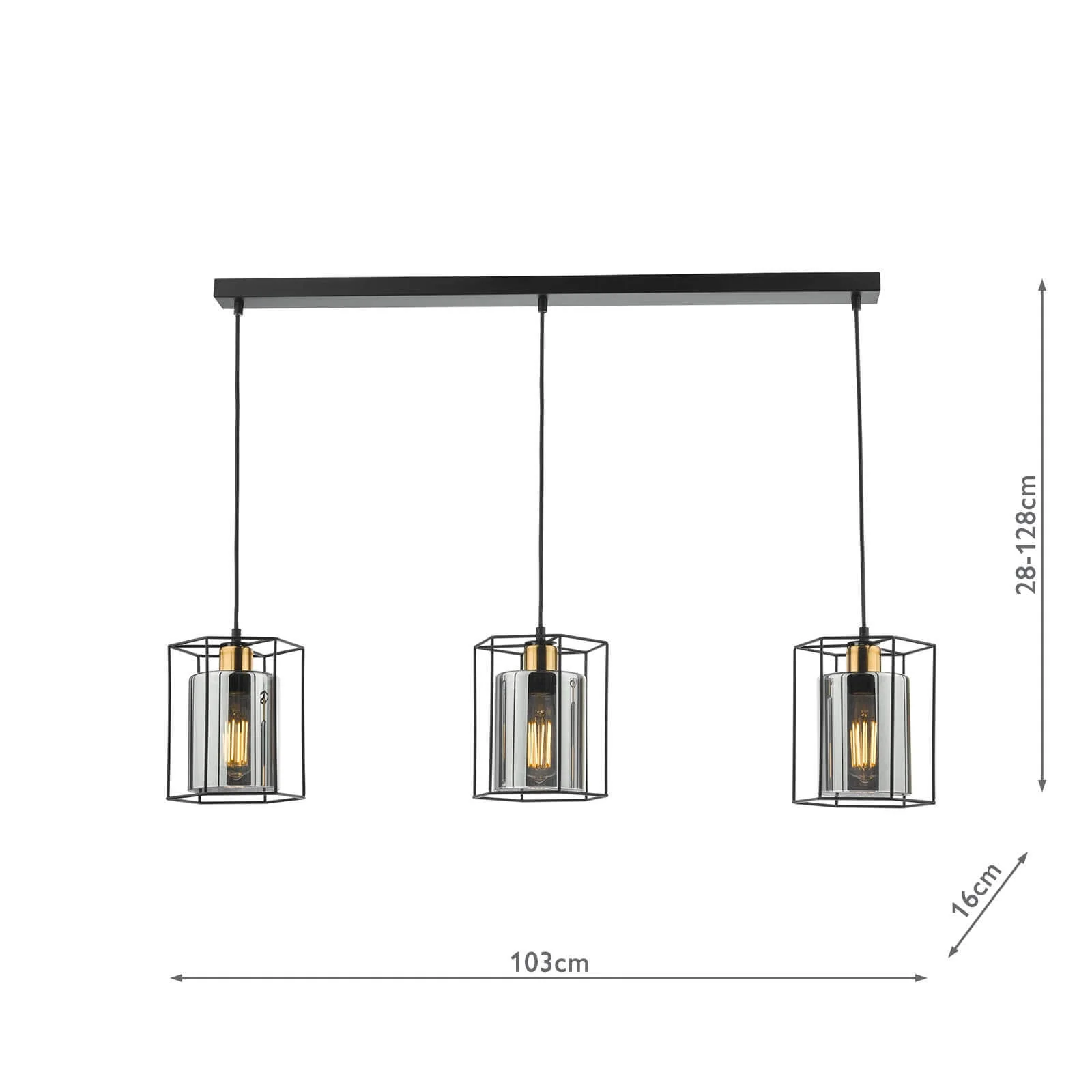 Tatum 3 Light Kitchen Light Matt Black and Smoked Glass - Image 7
