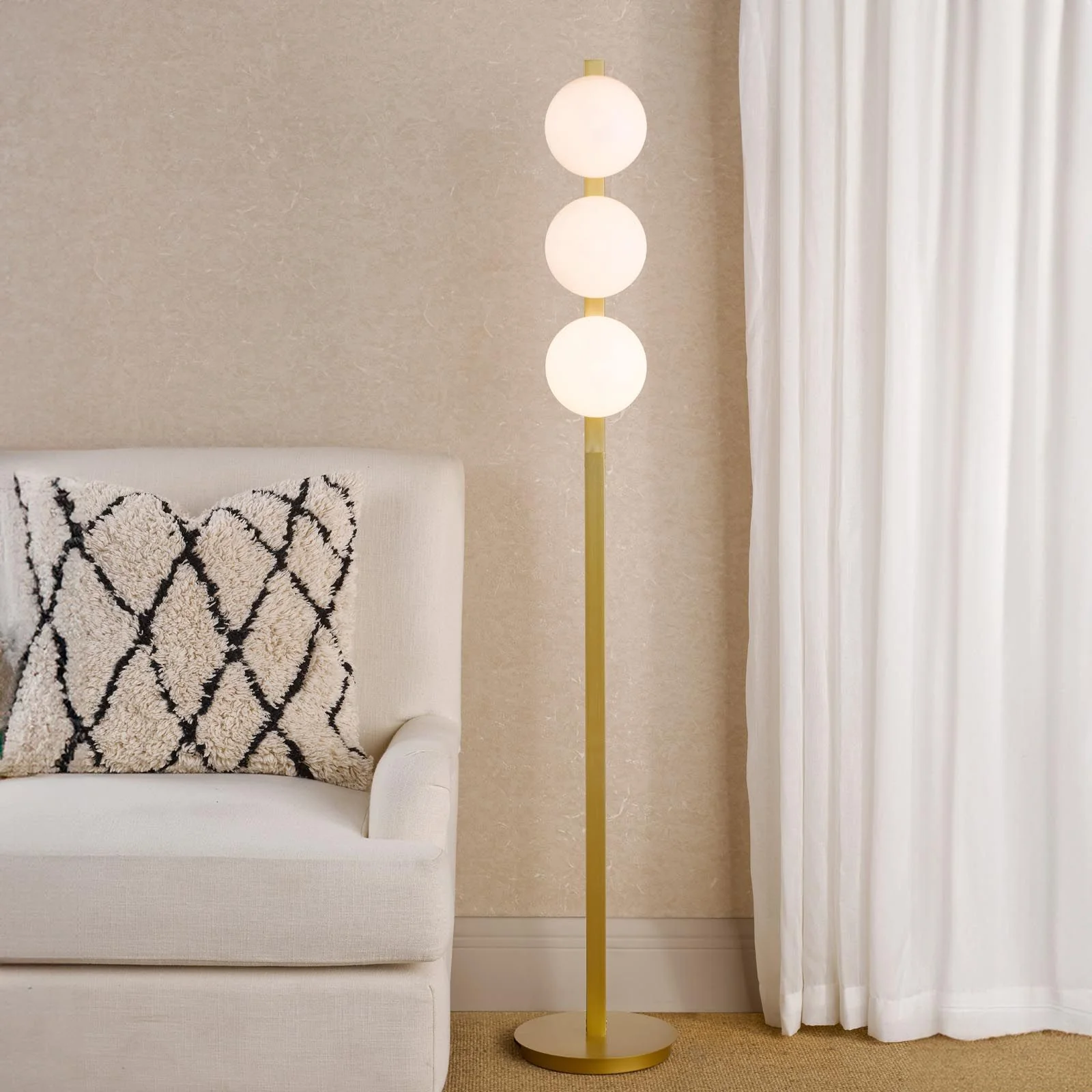 Tauri 3 Light Floor Lamp Matt Gold and Opal Glass G9 - Image 5