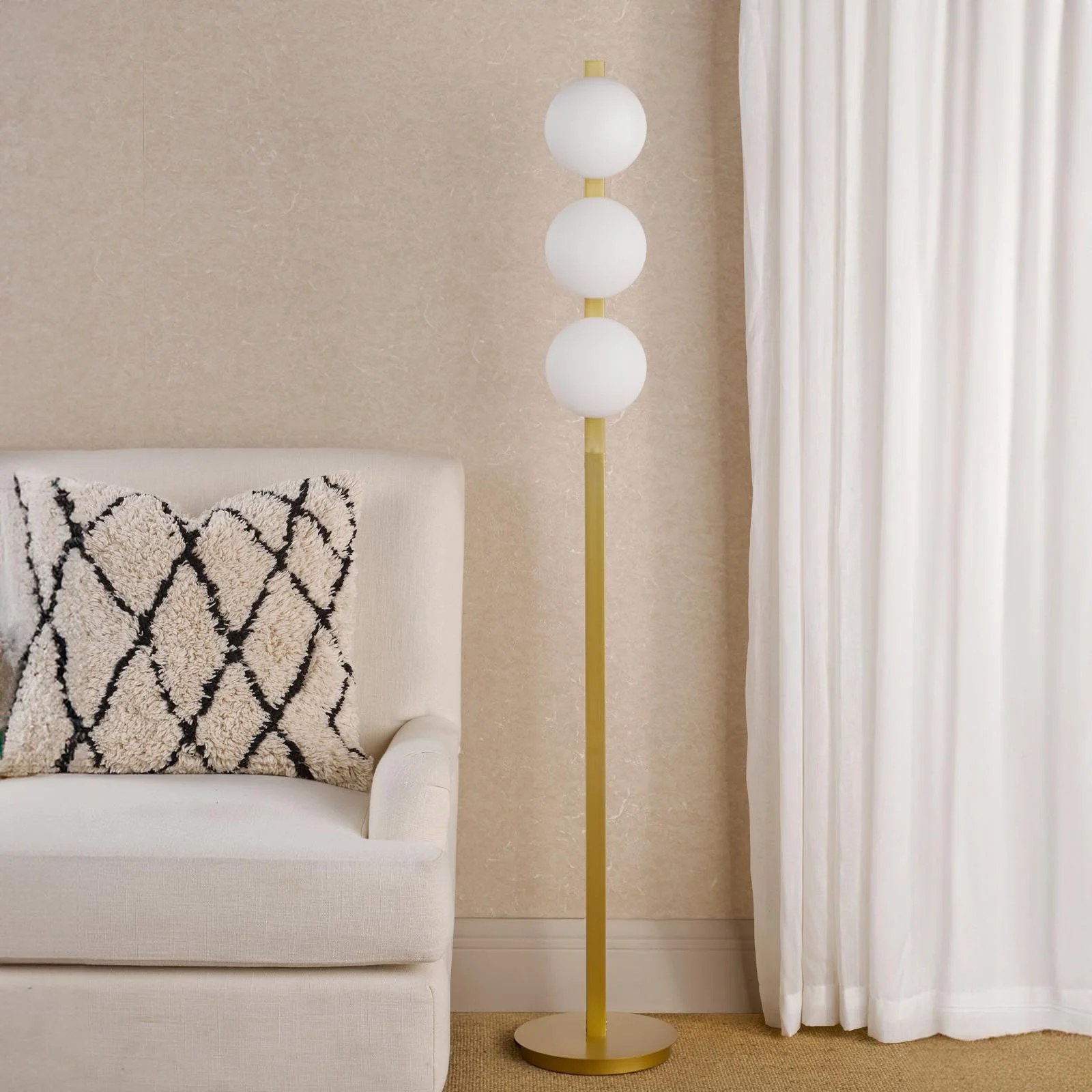 Tauri 3 Light Floor Lamp Matt Gold and Opal Glass G9 - Image 6