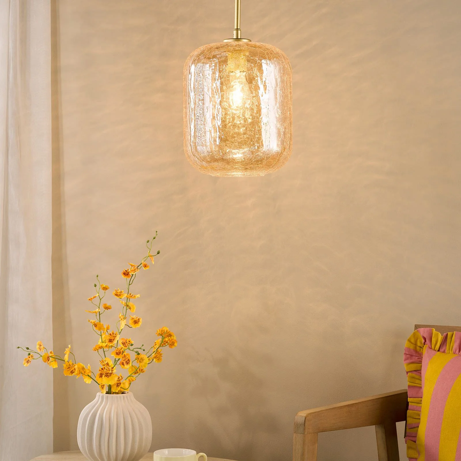 Tavia Pendant Light- Satin Gold/ Matt Black & Glass Finishes - Image 4