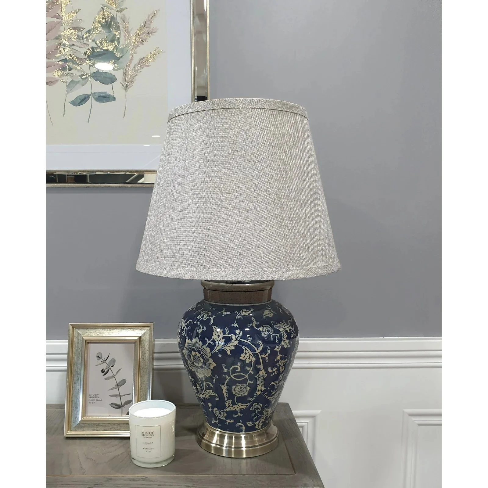 Tessa Lamp - Blue Ceramic Floral & Brass Finish - Image 2