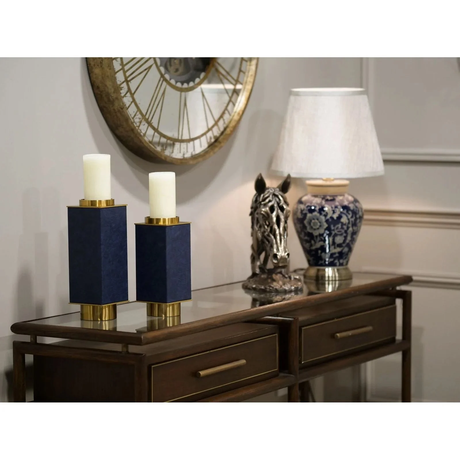 Tessa Lamp - Blue Ceramic Floral & Brass Finish - Image 3