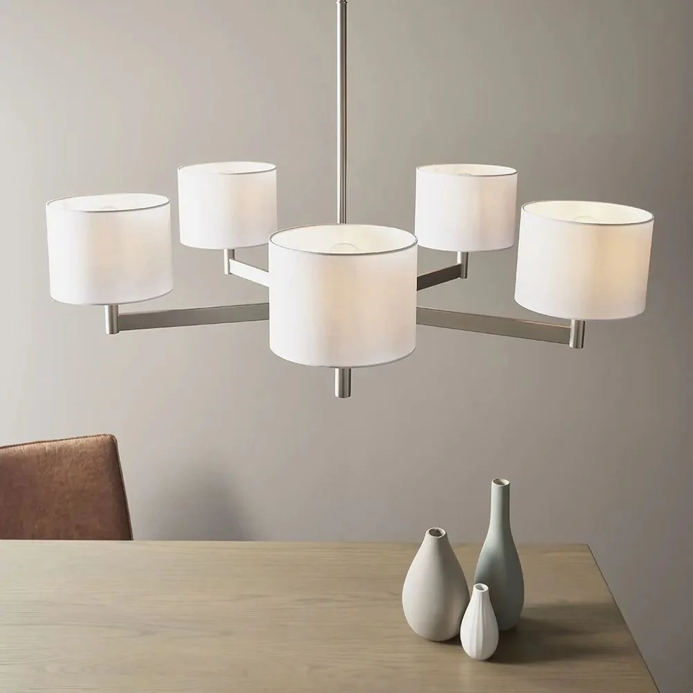 Theo 5L Centre Ceiling Light - Matt Nickel & Vintage White Finish - Image 3