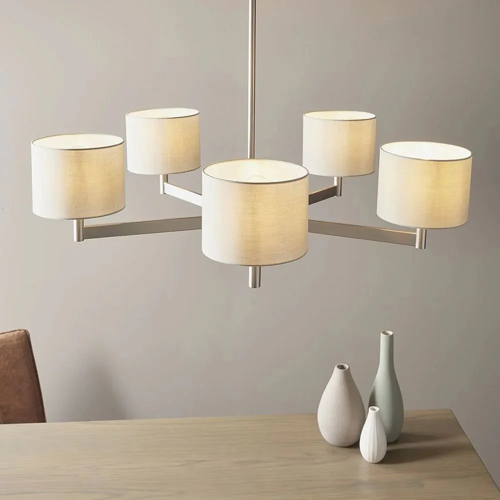 Theo 5L Centre Ceiling Light - Matt Nickel & Vintage White Finish - Image 4