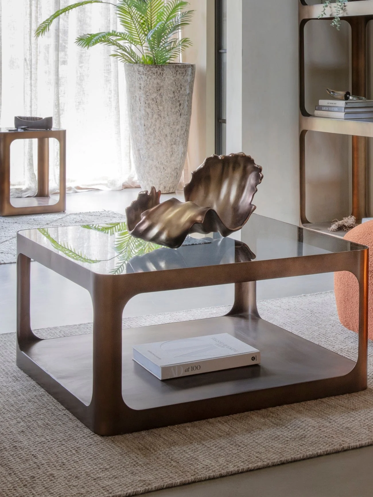 Thorpe Metal and Glass Square Coffee Table - Image 5