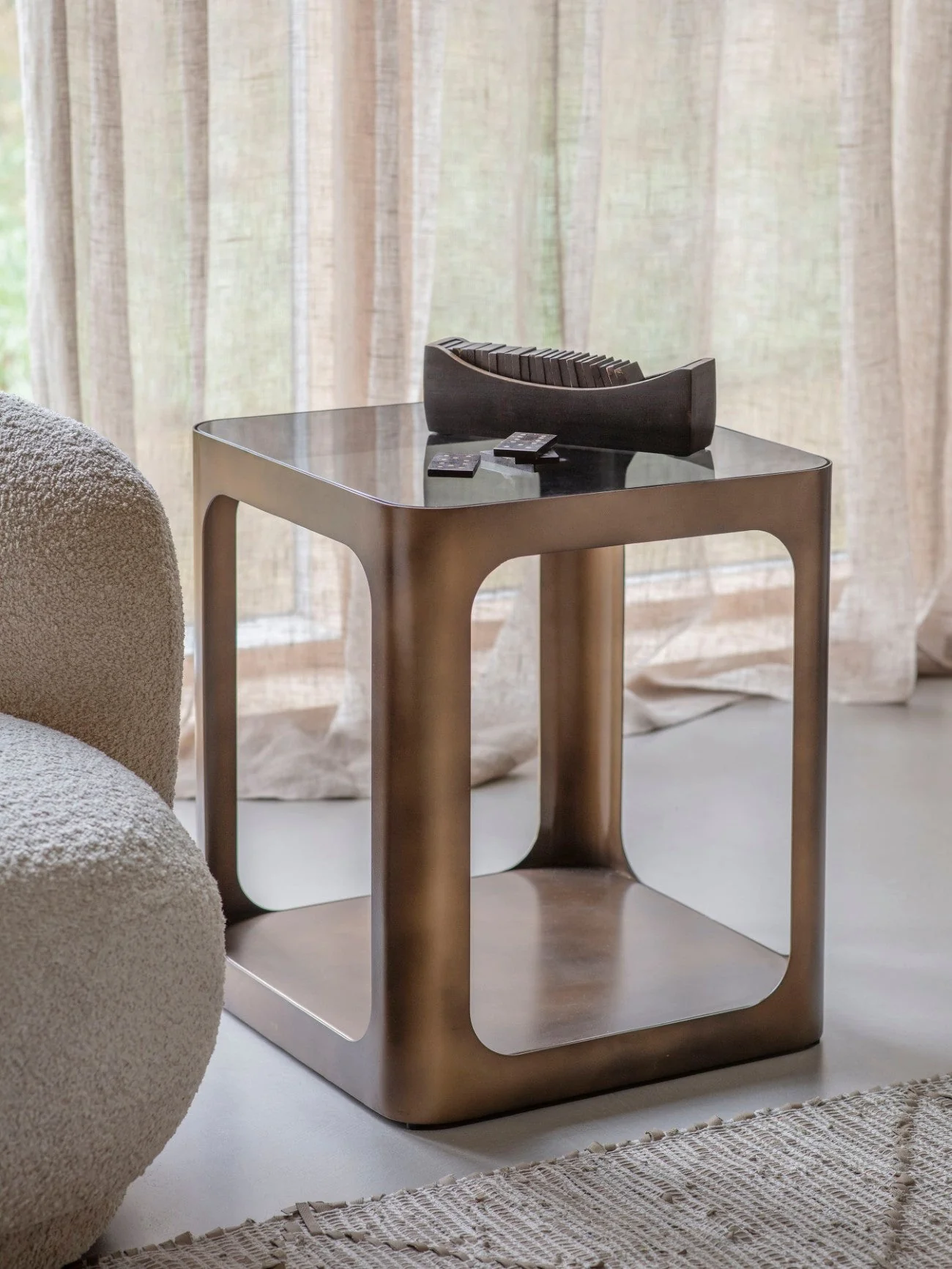 Thorpe Square Metal and Glass Side Table - Image 3