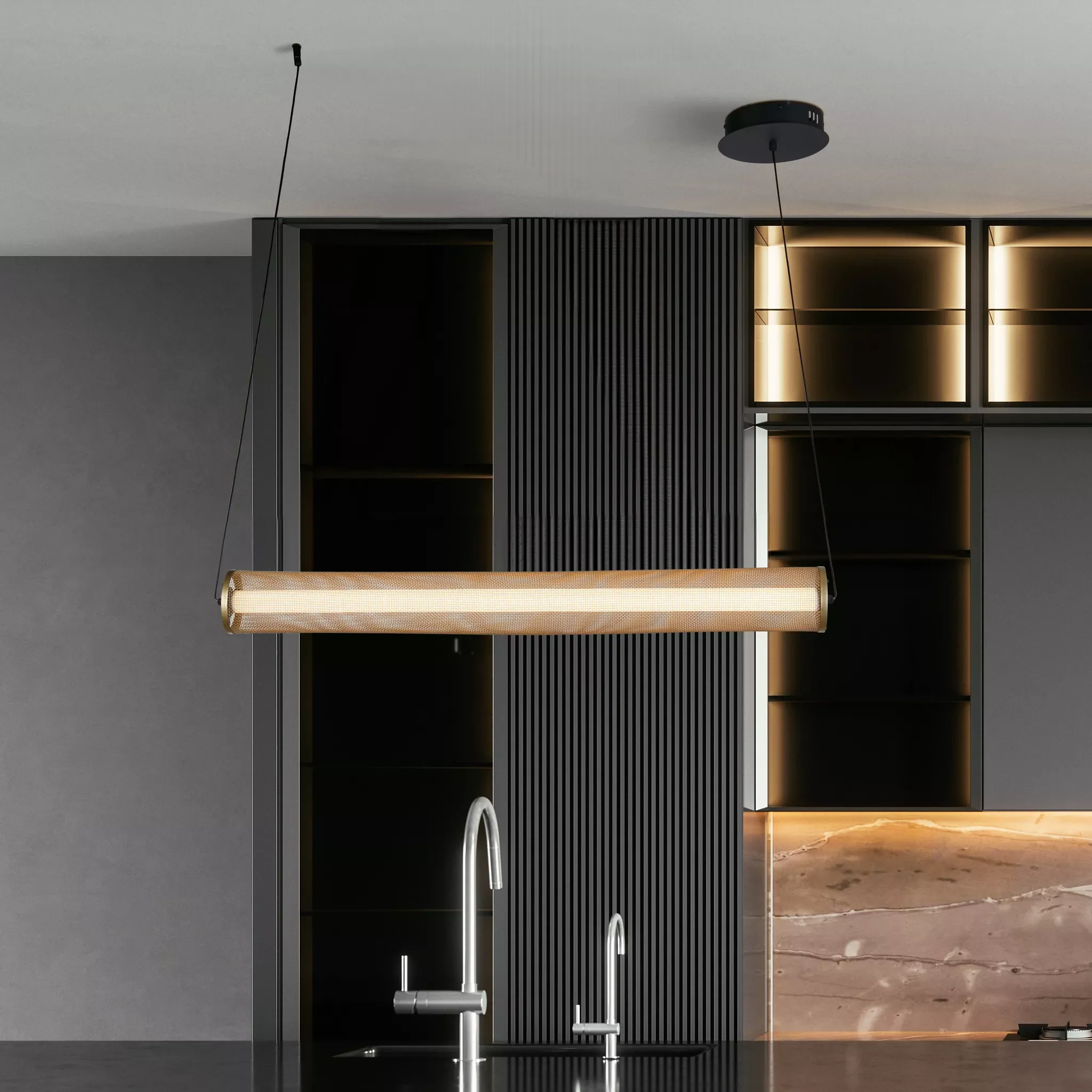 Thread LED Pendant Gold Mesh and Matt Black - Image 3
