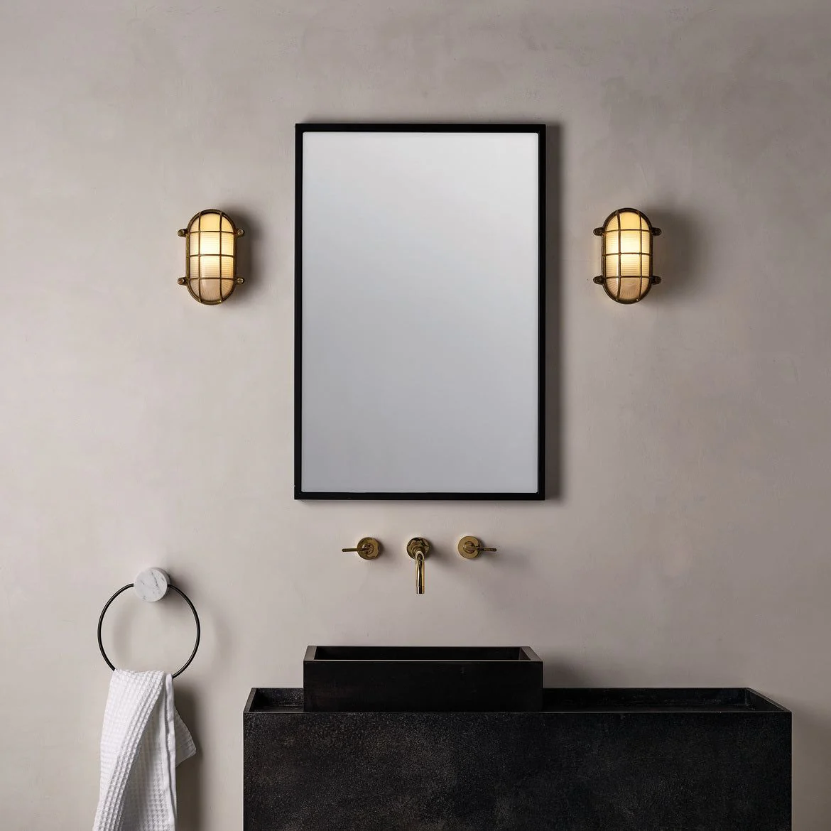 Thurso Oval/Round  Bathroom Wall Light IP44 - Coastal Natural Brass Finish - Image 4