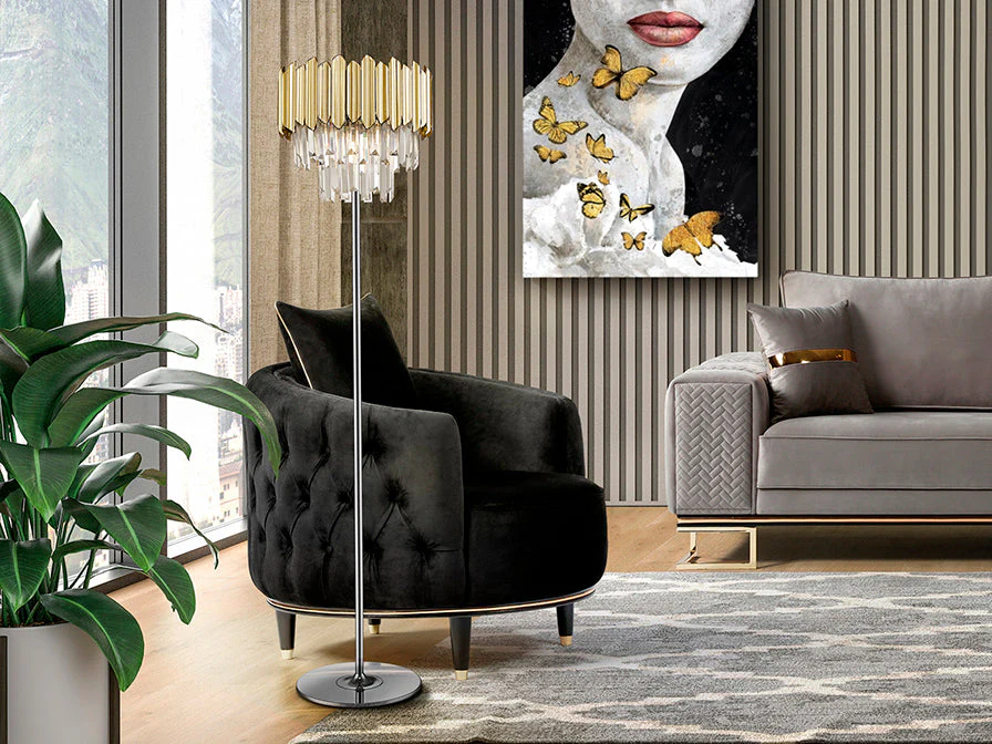 Tiara 3Lt Crystal Floor Lamp - Gold - Image 3