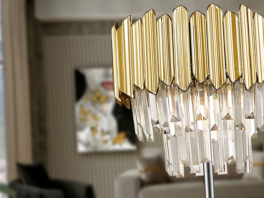 Tiara 3Lt Crystal Floor Lamp - Gold - Image 4