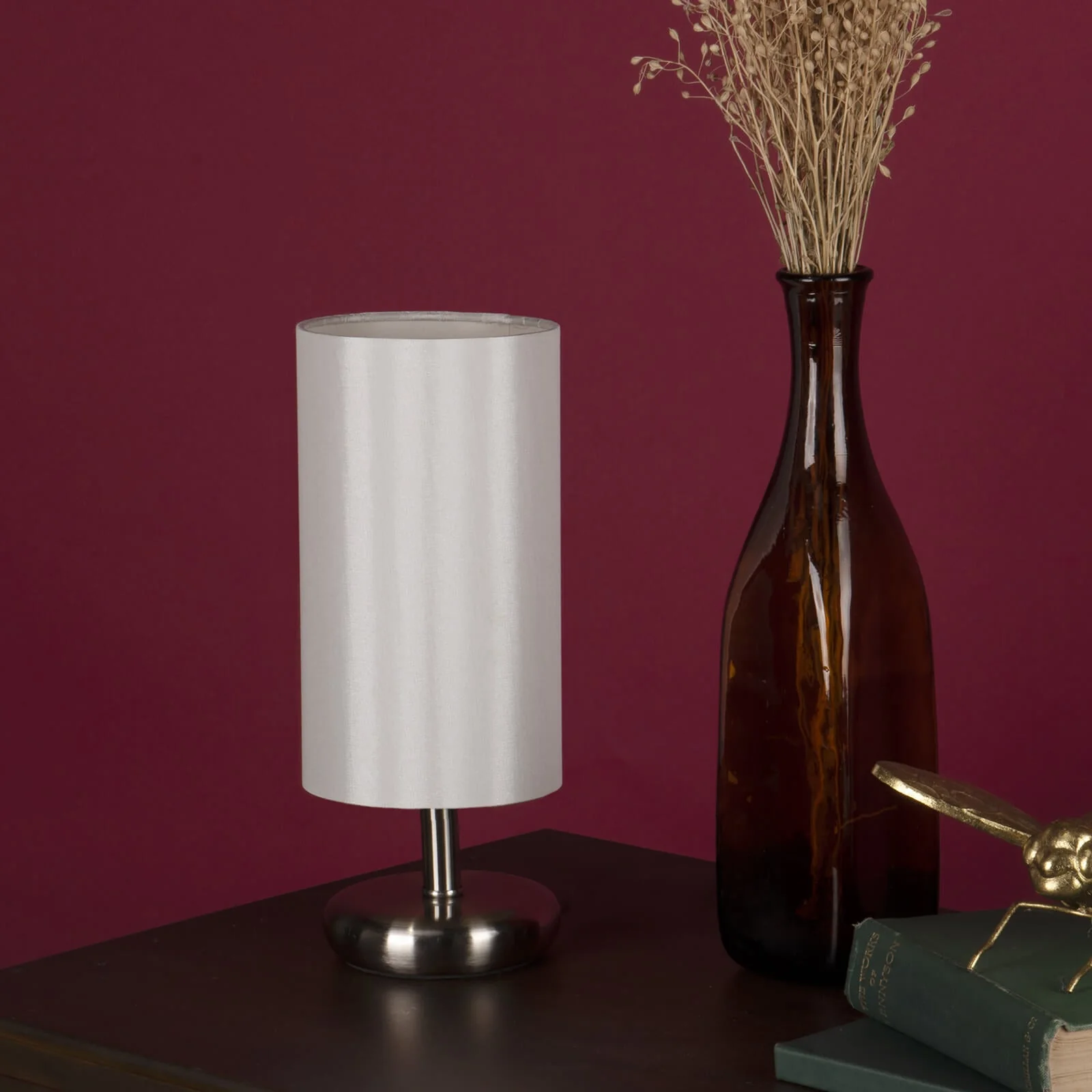 Tico Touch Table Lamp Satin Chrome With Grey/Ivory Shade E14 - Image 10
