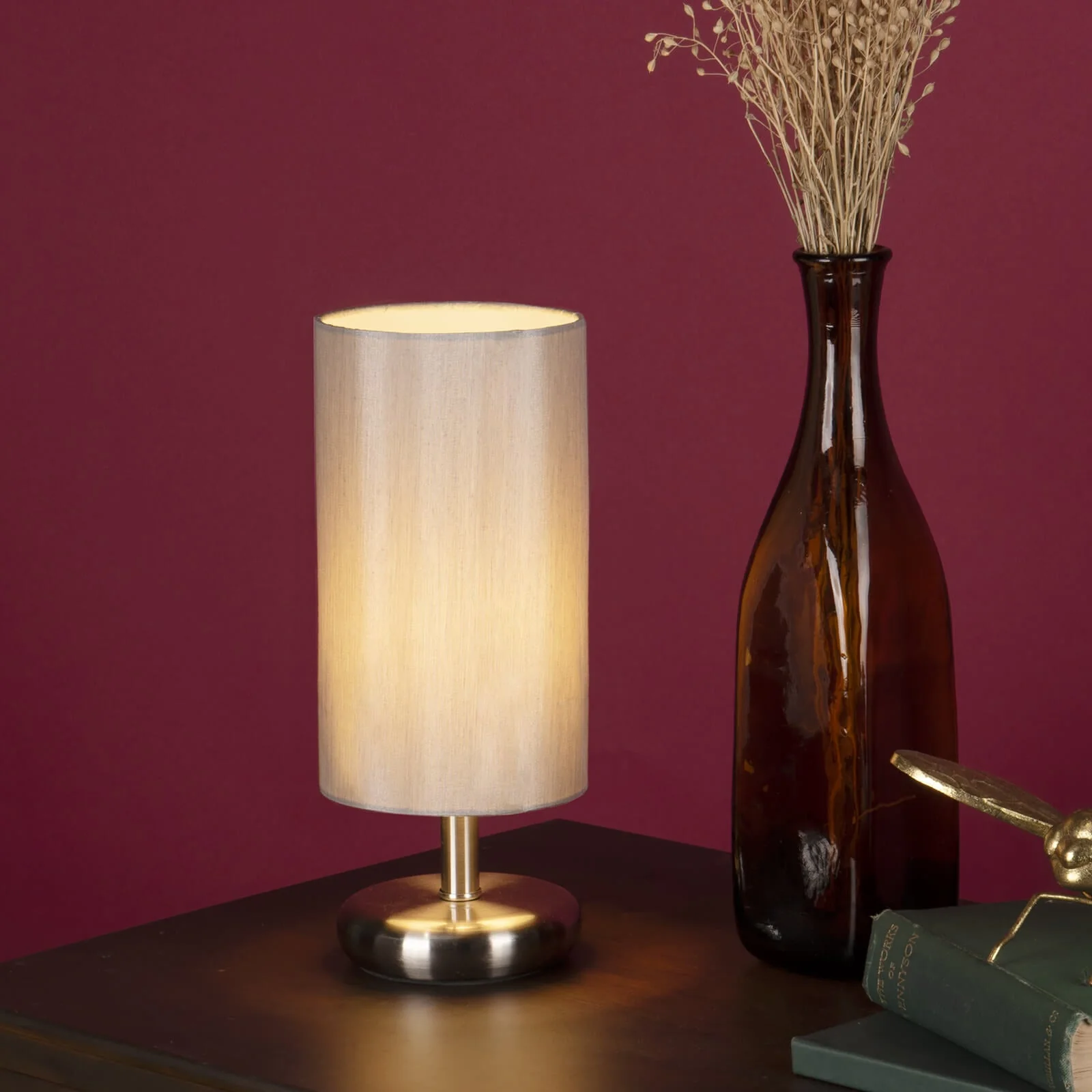 Tico Touch Table Lamp Satin Chrome With Grey/Ivory Shade E14 - Image 4