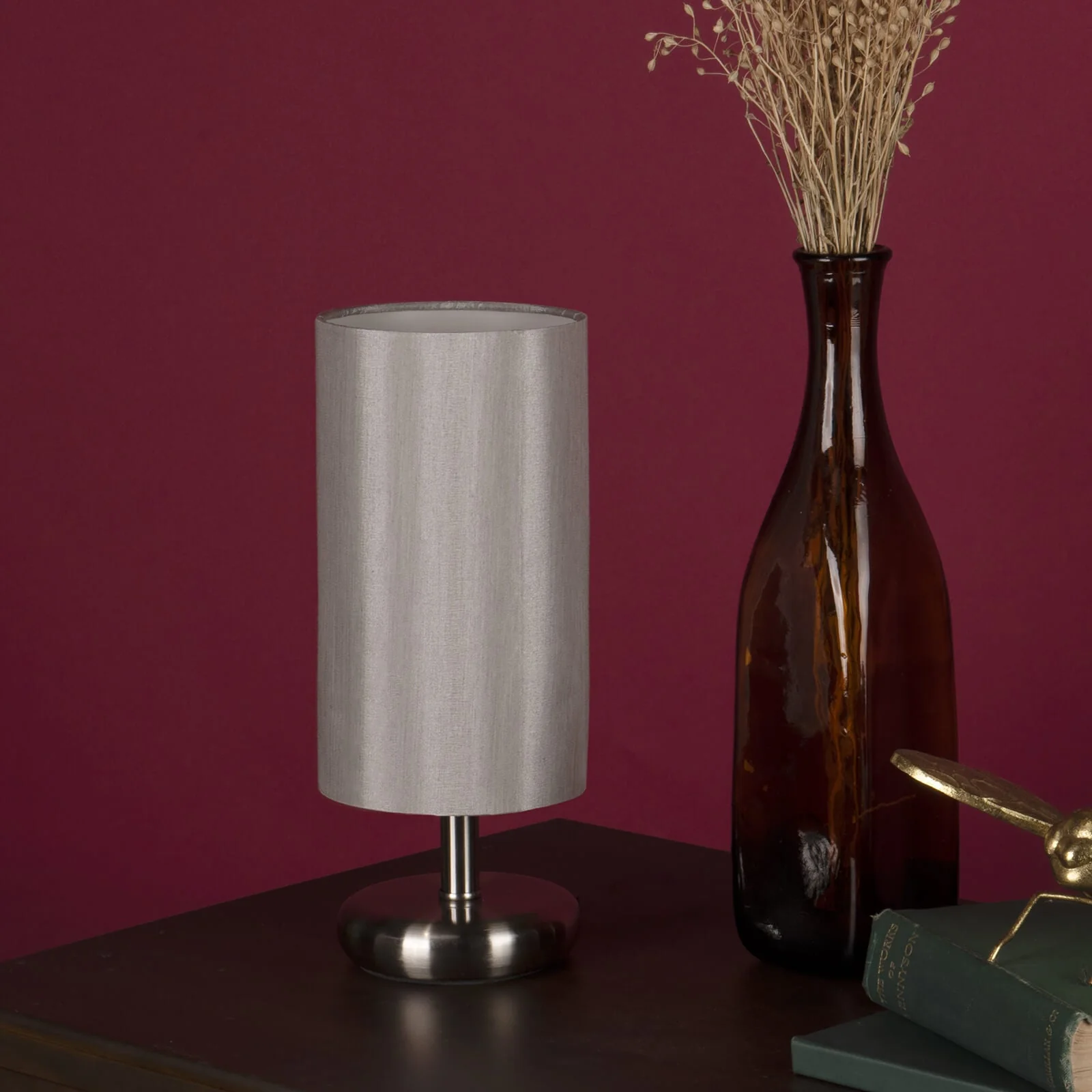Tico Touch Table Lamp Satin Chrome With Grey/Ivory Shade E14 - Image 5