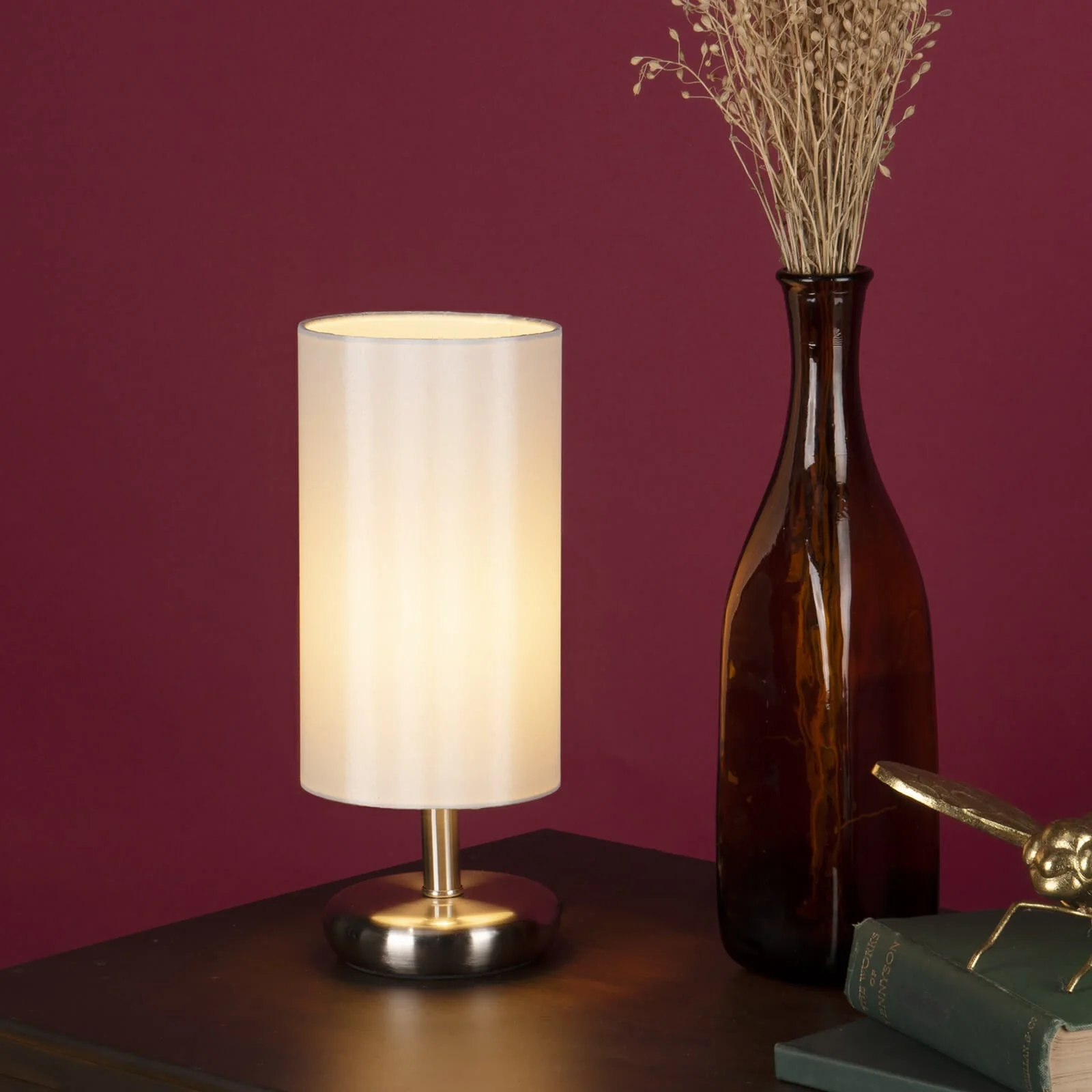 Tico Touch Table Lamp Satin Chrome With Grey/Ivory Shade E14 - Image 9