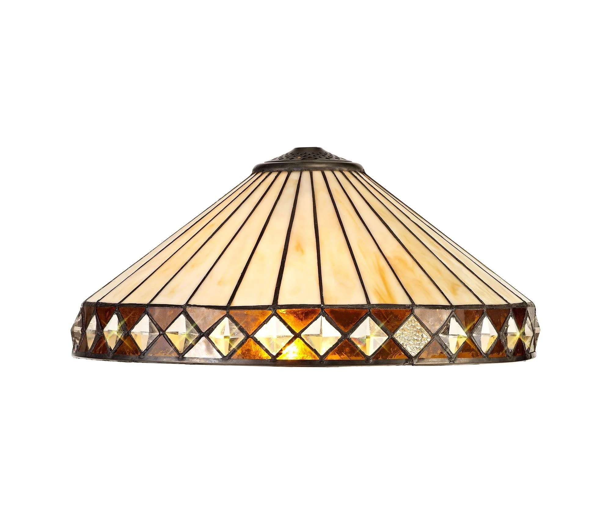 Tiffy 1 Light Curved Table Lamp E27 With 30cm Tiffany Shade, Amber/Cream/Crystal/Aged Antique Brass - Image 10