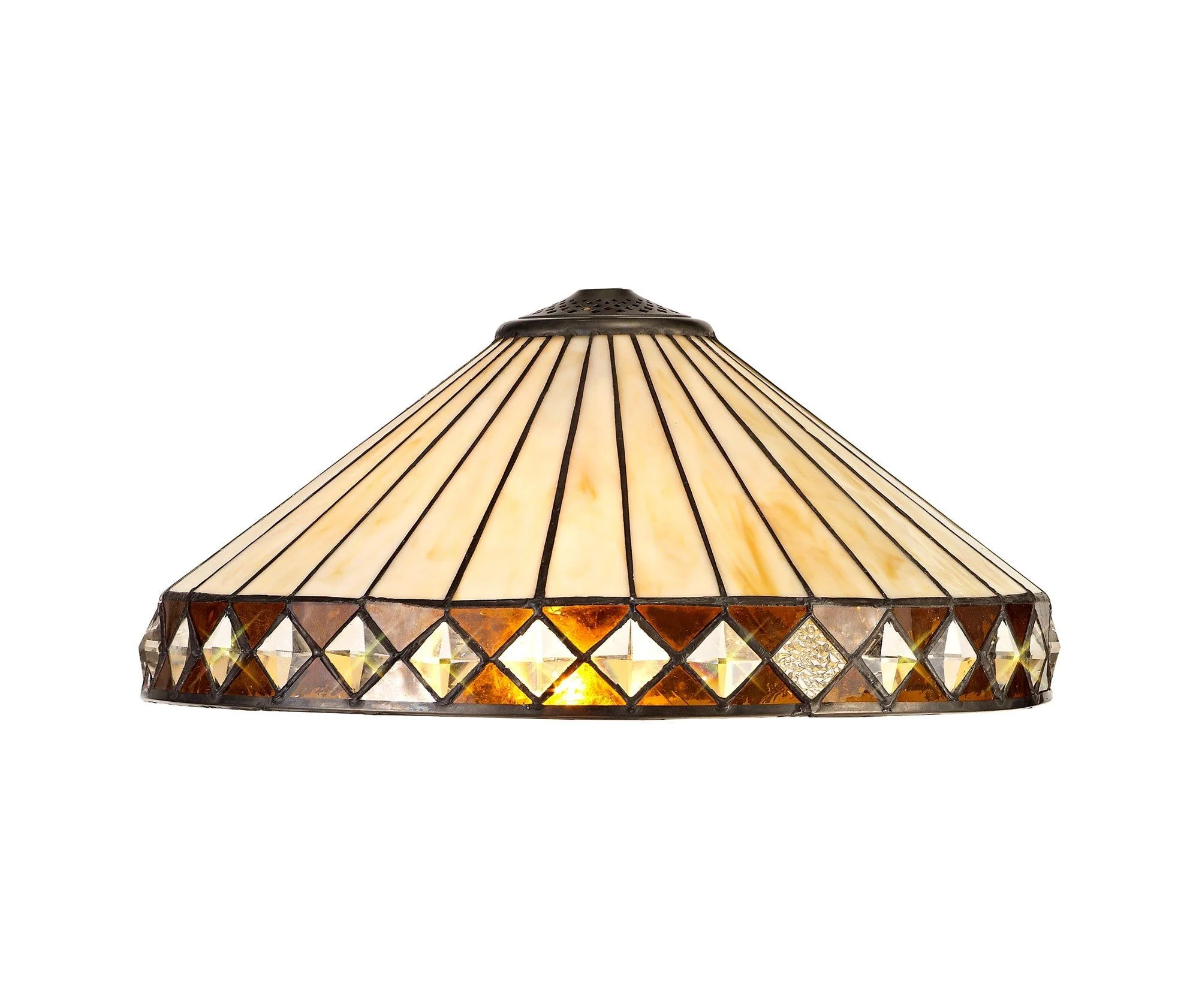 Tiffy 1 Light Curved Table Lamp E27 With 30cm Tiffany Shade, Amber/Cream/Crystal/Aged Antique Brass - Image 12