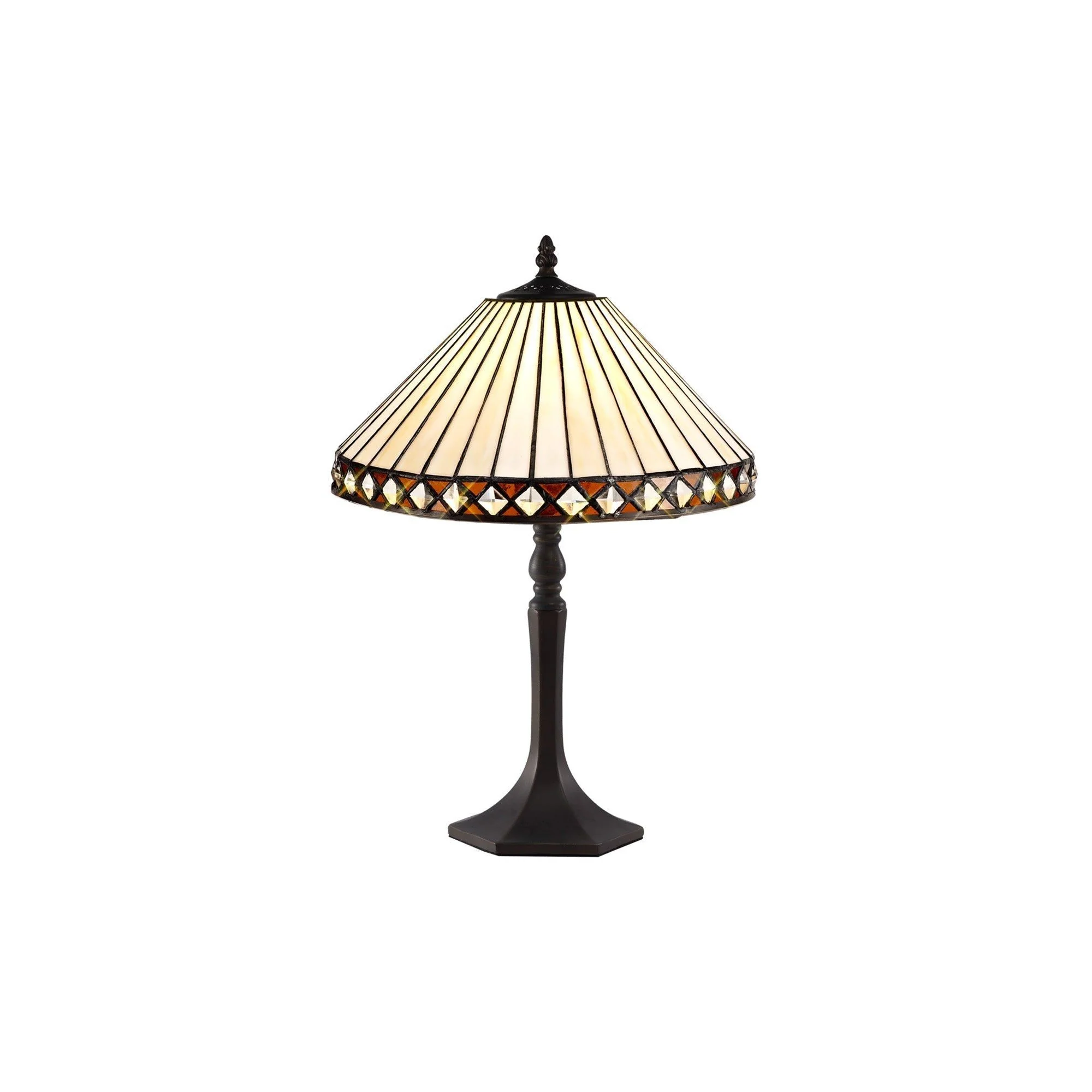 Tiffy 1 Light Curved Table Lamp E27 With 30cm Tiffany Shade, Amber/Cream/Crystal/Aged Antique Brass - Image 3