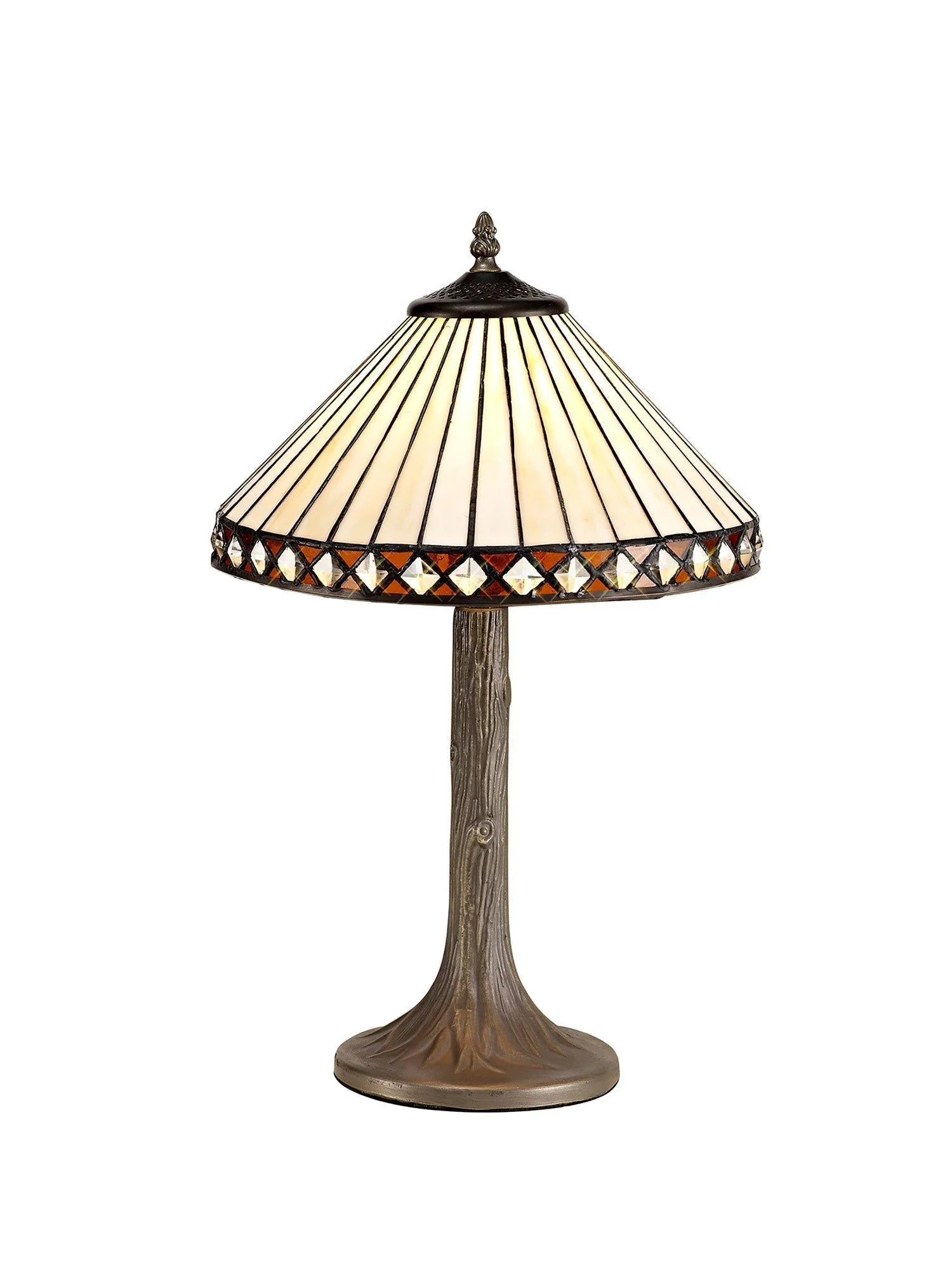 Tiffy 1 Light Curved Table Lamp E27 With 30cm Tiffany Shade, Amber/Cream/Crystal/Aged Antique Brass - Image 4