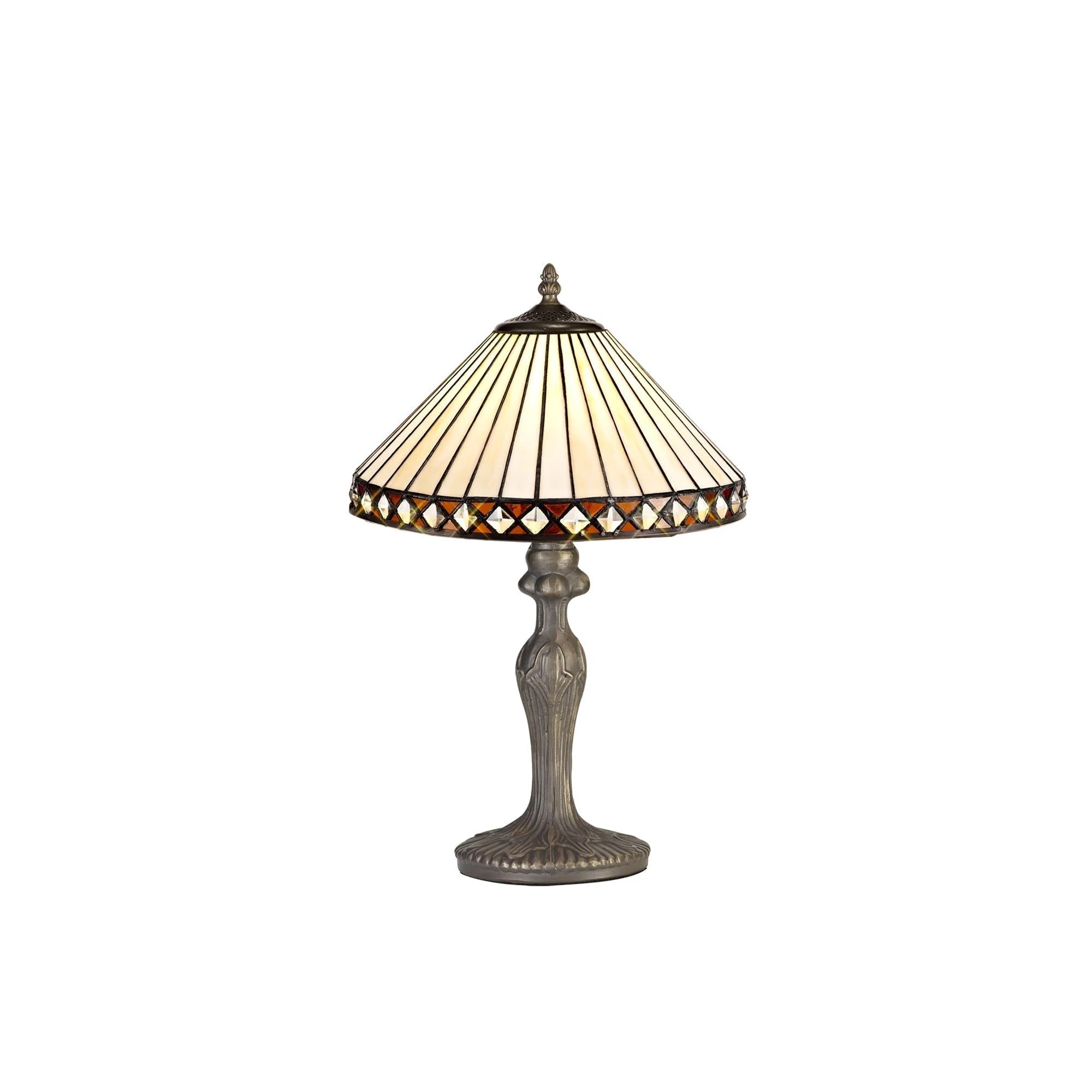 Tiffy 1 Light Curved Table Lamp E27 With 30cm Tiffany Shade, Amber/Cream/Crystal/Aged Antique Brass - Image 5