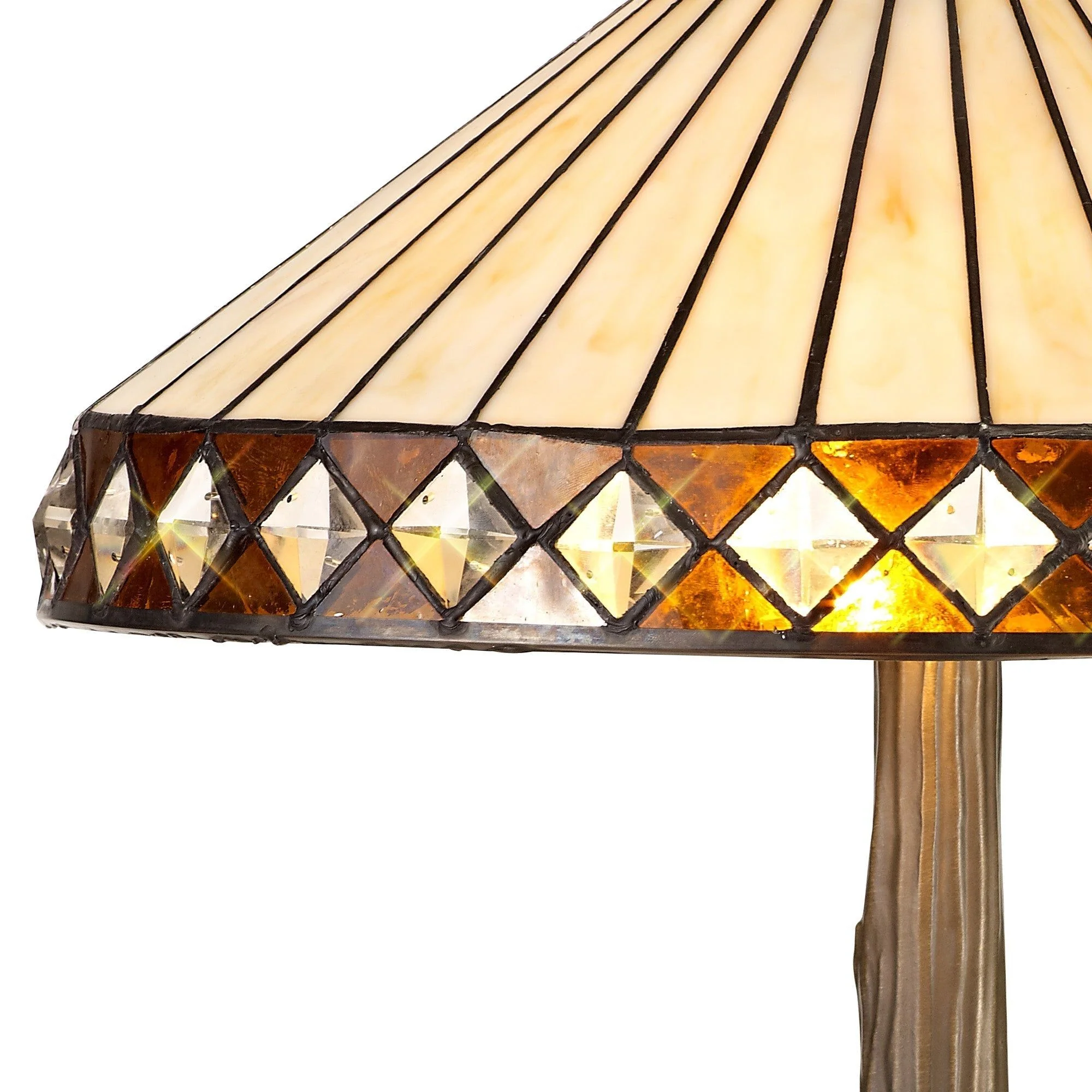 Tiffy 1 Light Curved Table Lamp E27 With 30cm Tiffany Shade, Amber/Cream/Crystal/Aged Antique Brass - Image 6