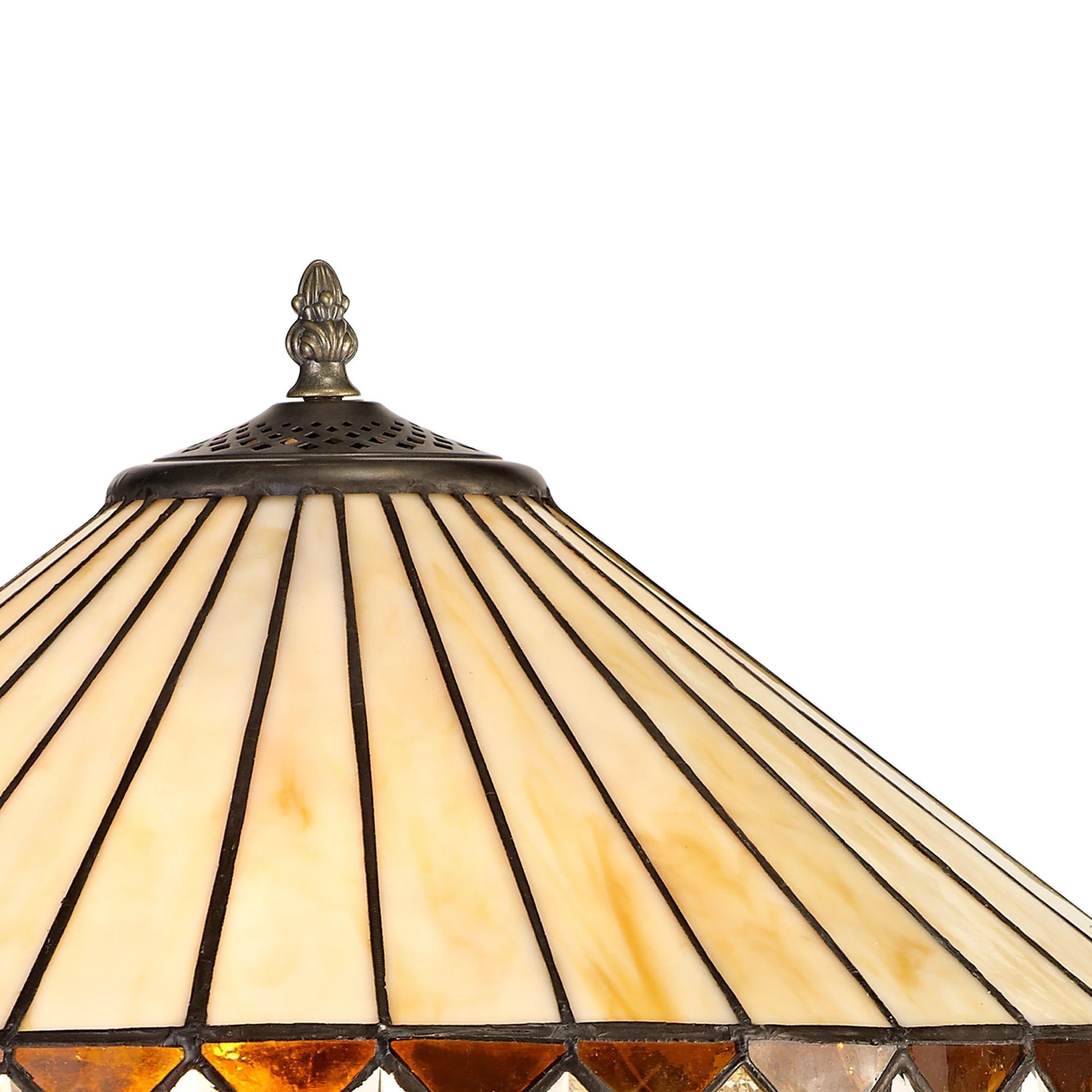 Tiffy 1 Light Curved Table Lamp E27 With 30cm Tiffany Shade, Amber/Cream/Crystal/Aged Antique Brass - Image 7