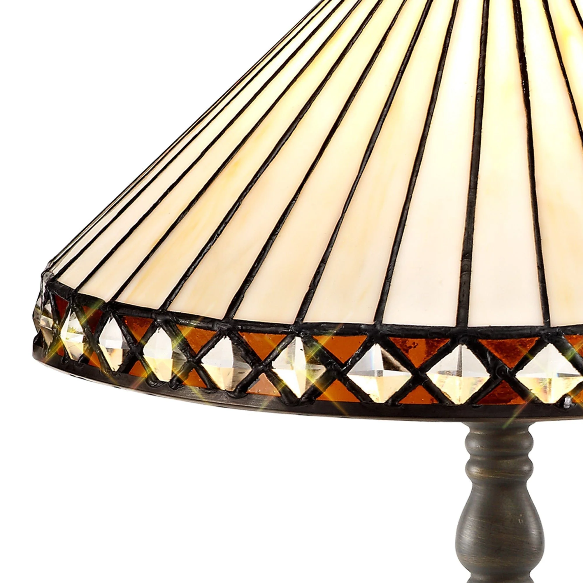 Tiffy 1 Light Curved Table Lamp E27 With 30cm Tiffany Shade, Amber/Cream/Crystal/Aged Antique Brass - Image 8