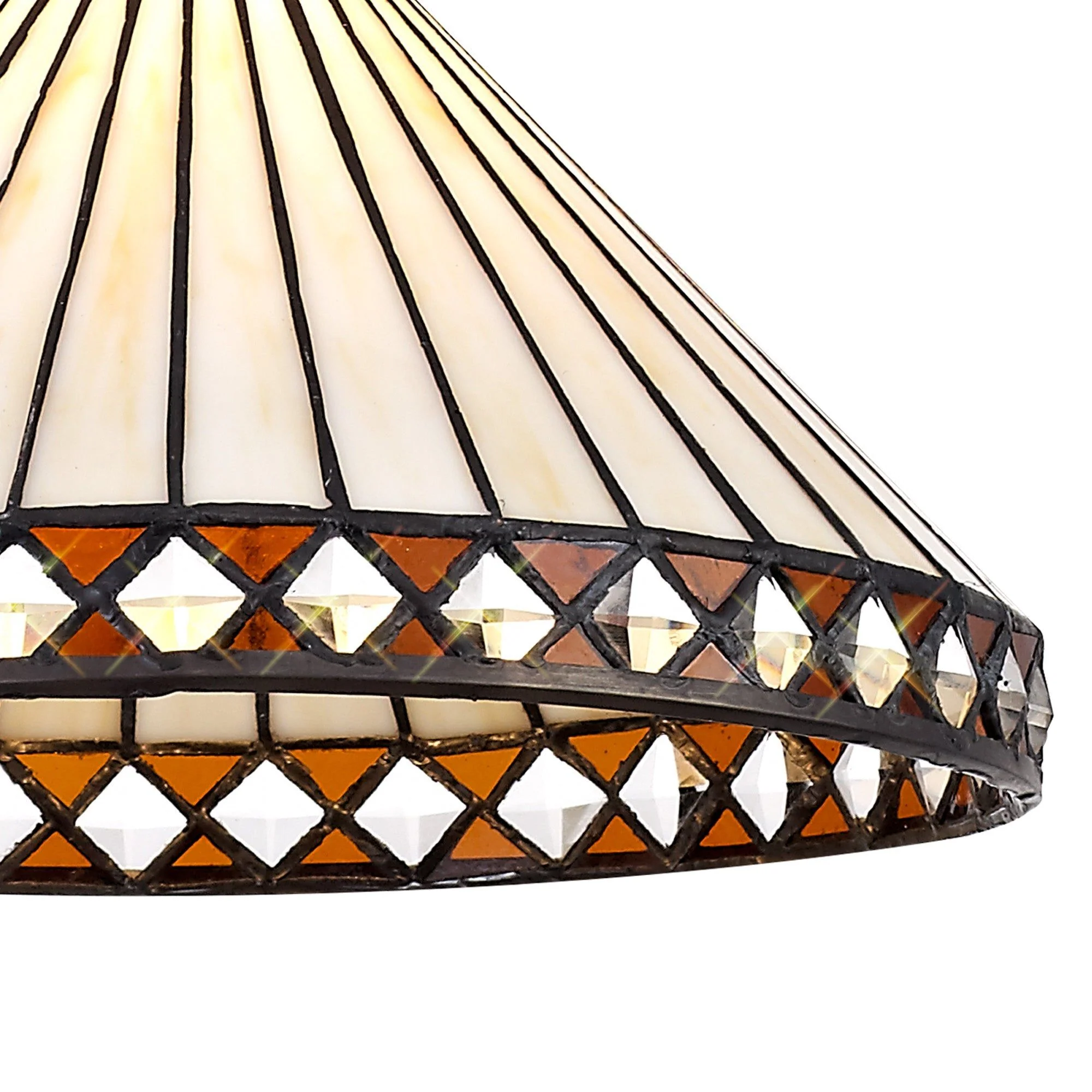 Tiffy 1 Light Downlighter Pendant E27 With 30cm Tiffany Shade, Amber/Cream/Crystal/Aged Antique Brass - Image 8