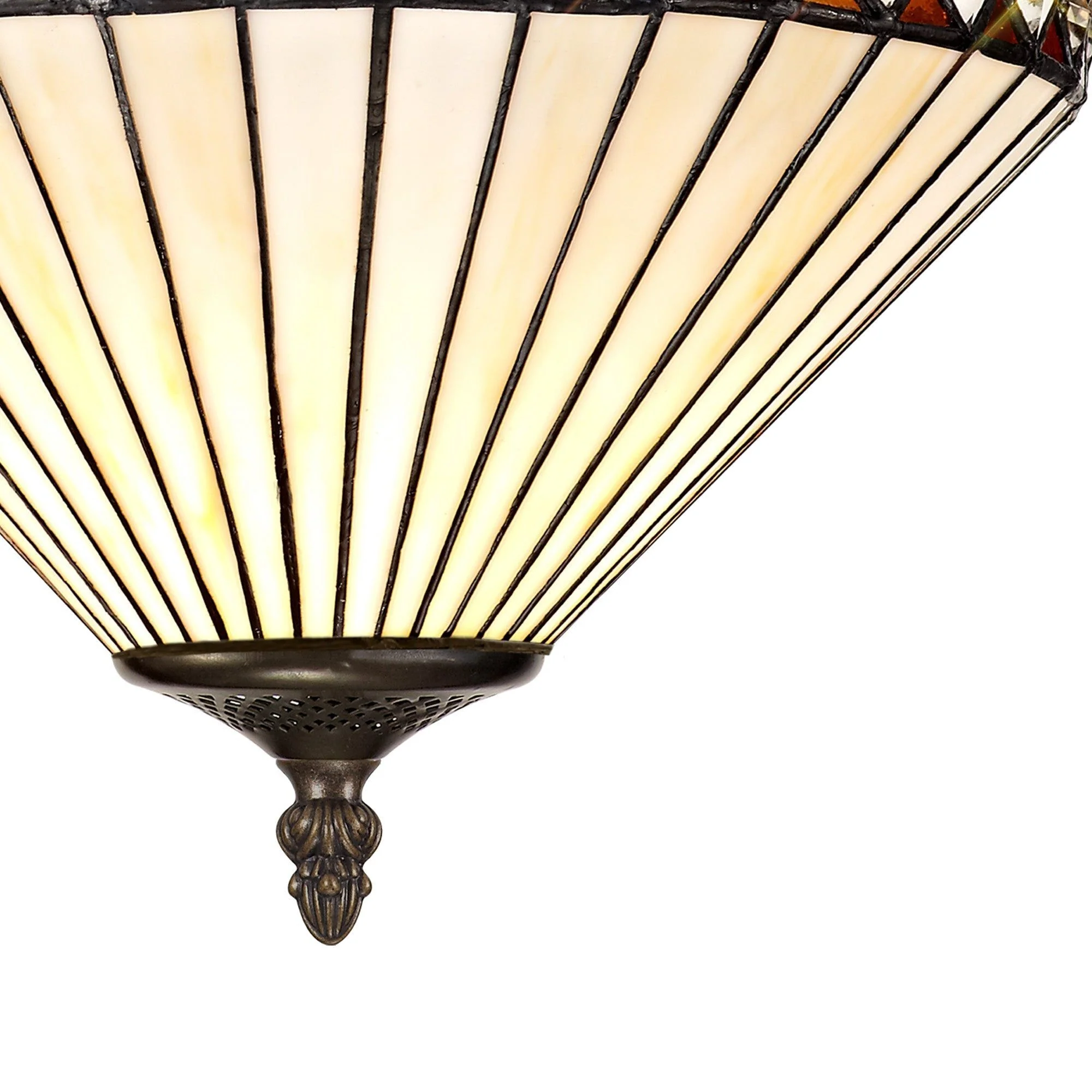 Tiffy 2/3 Light Semi Ceiling E27 With 30/40cm Tiffany Shade, Amber/Cream/Crystal/Aged Antique Brass - Image 4