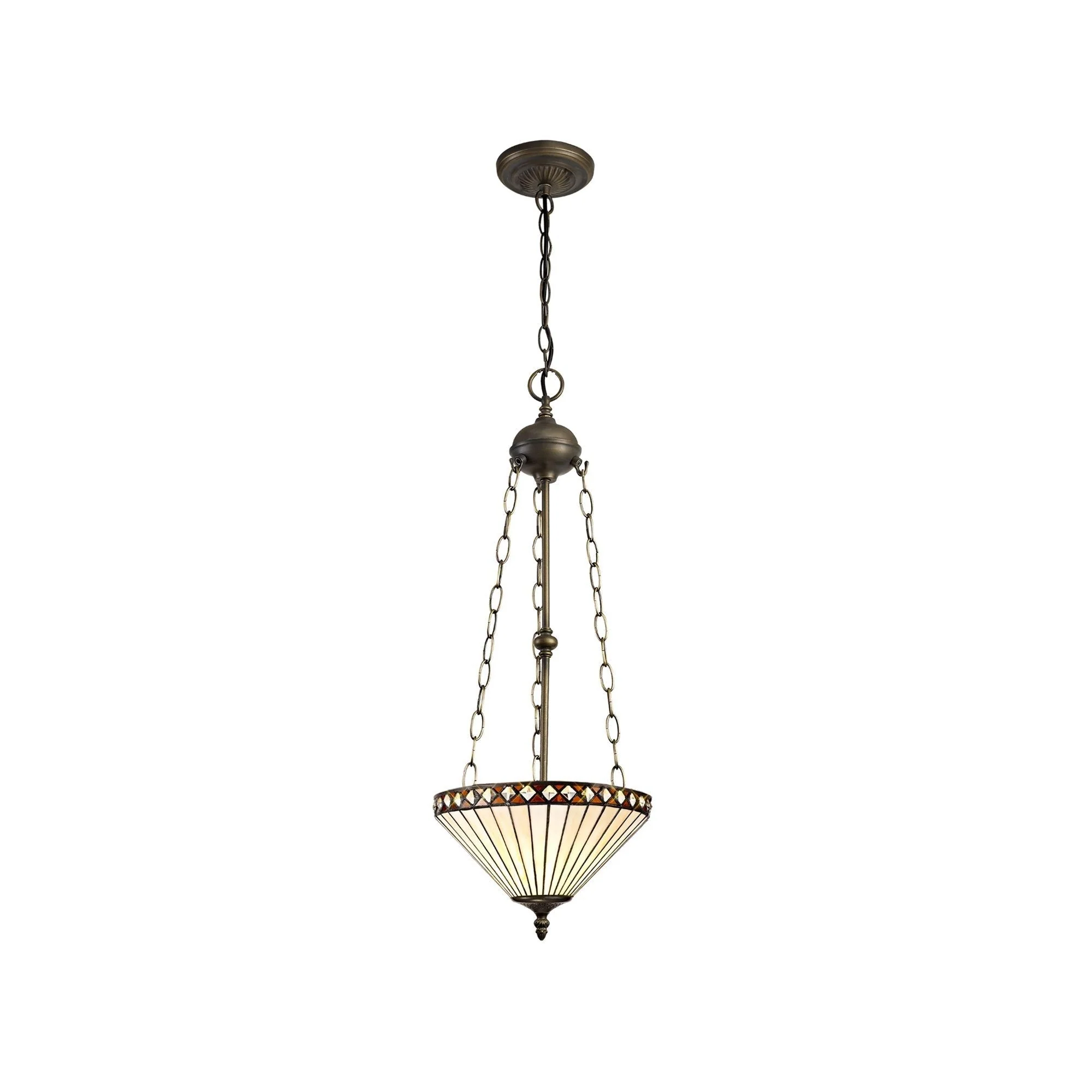 Tiffy 2/3 Light Uplighter Pendant E27 With 30/40cm Tiffany Shade, Amber/Cream/Crystal/Aged Antique Brass - Image 2