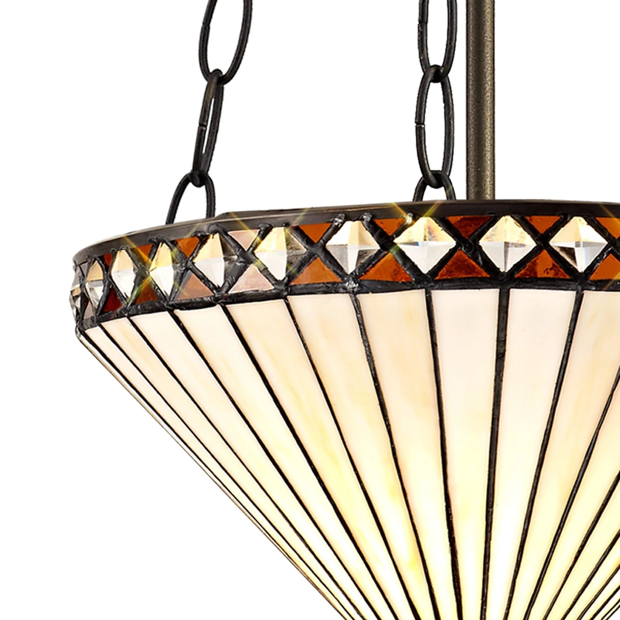 Tiffy 2/3 Light Uplighter Pendant E27 With 30/40cm Tiffany Shade, Amber/Cream/Crystal/Aged Antique Brass - Image 3
