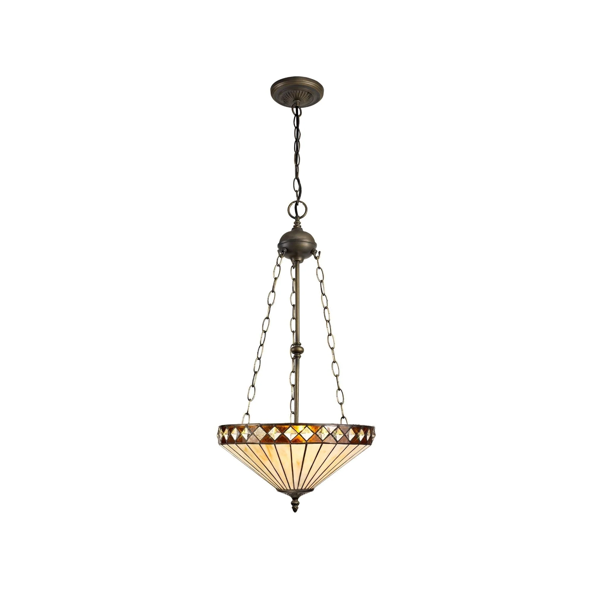 Tiffy 2/3 Light Uplighter Pendant E27 With 30/40cm Tiffany Shade, Amber/Cream/Crystal/Aged Antique Brass - Image 5