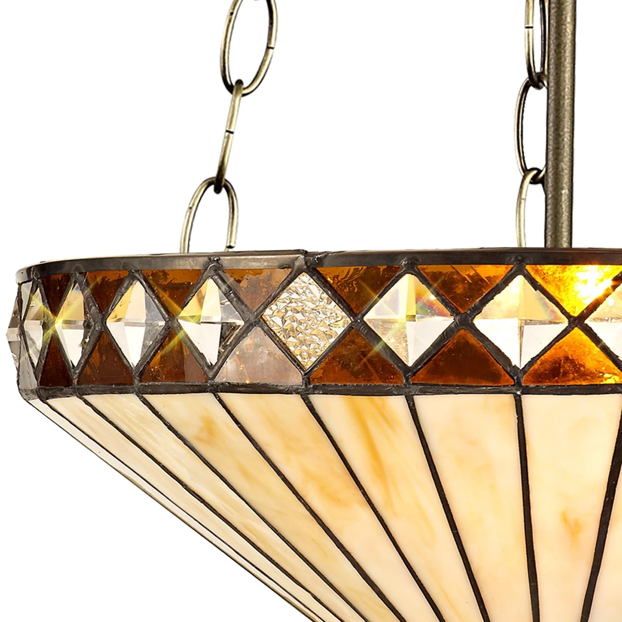 Tiffy 2/3 Light Uplighter Pendant E27 With 30/40cm Tiffany Shade, Amber/Cream/Crystal/Aged Antique Brass - Image 6