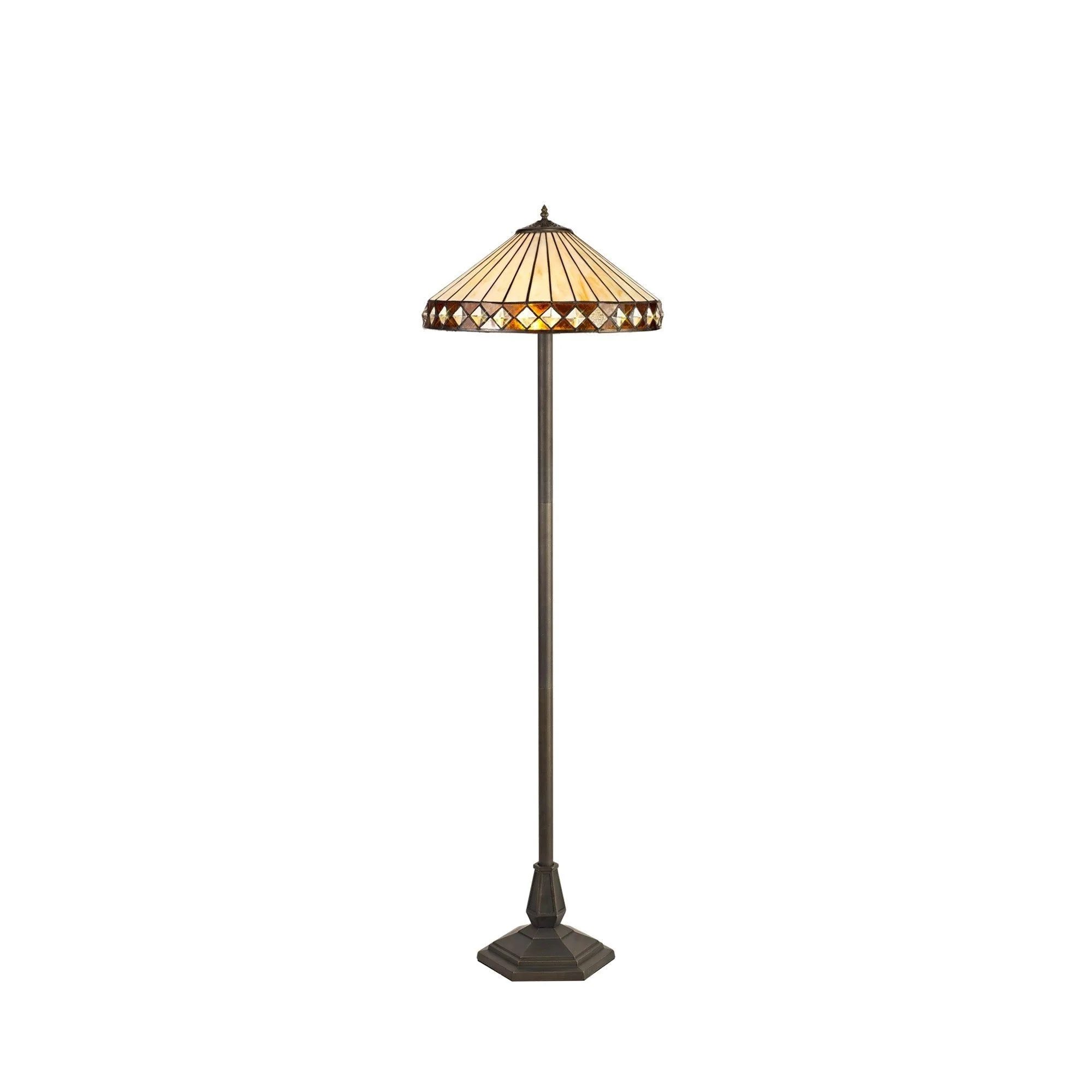 Tiffy 2 Light Leaf/Octagonal/Stepped Design Floor Lamp E27 With 30/40cm Tiffany Shade, Amber/Cream/Crystal/Aged Antique Brass - Image 2