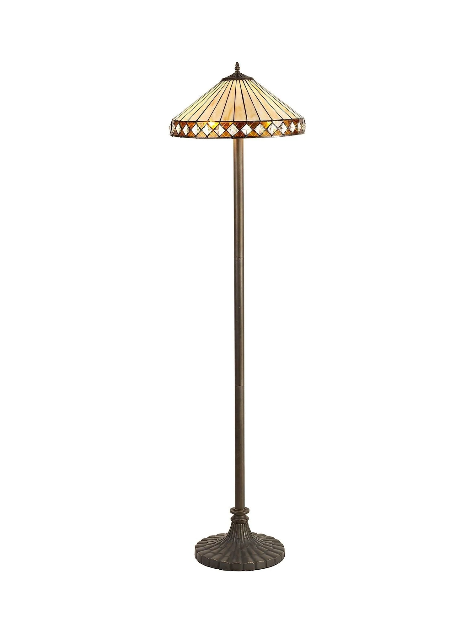 Tiffy 2 Light Leaf/Octagonal/Stepped Design Floor Lamp E27 With 30/40cm Tiffany Shade, Amber/Cream/Crystal/Aged Antique Brass - Image 3