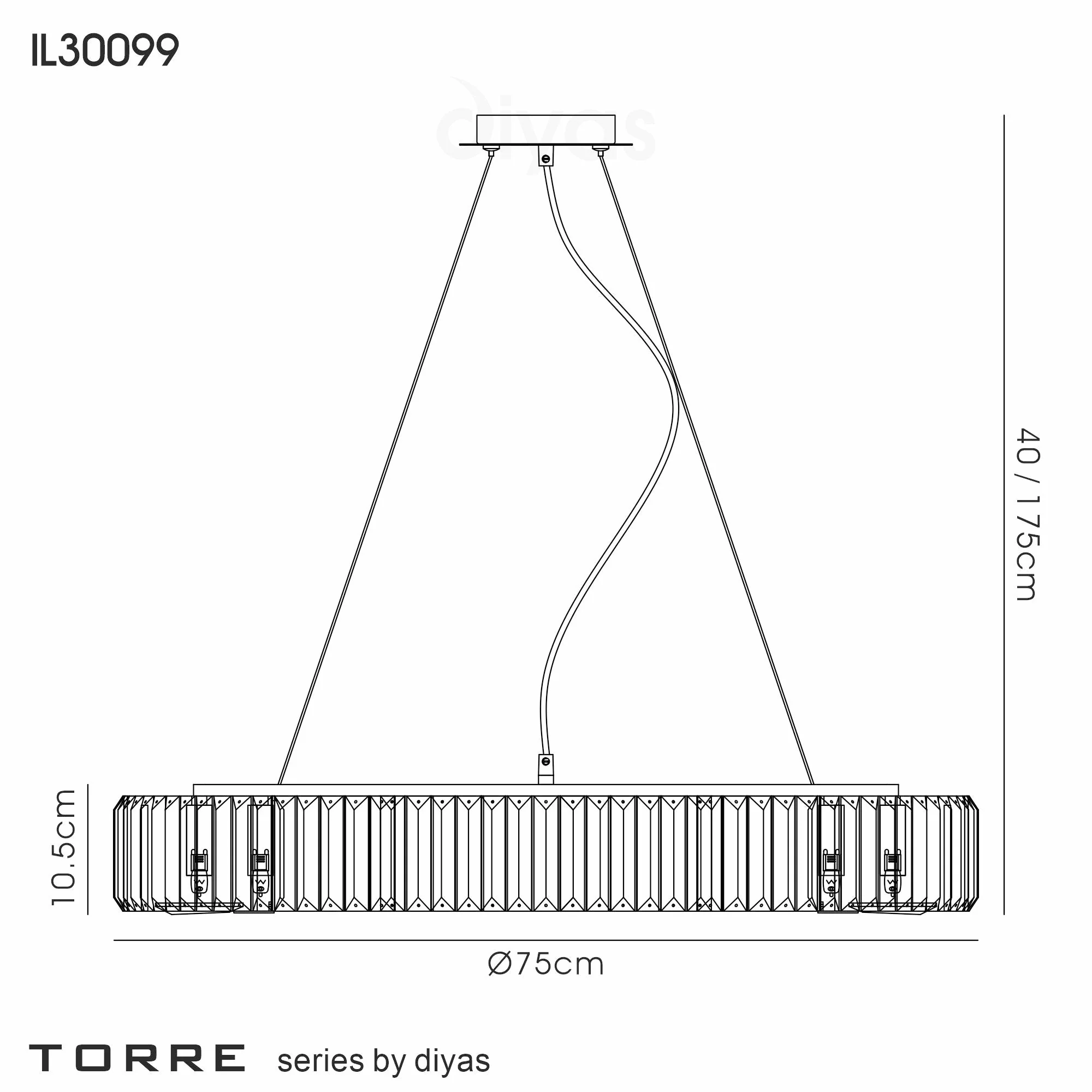 Torre 5/9/10Lt Polished Chrome/Crystal Pendant - Image 16