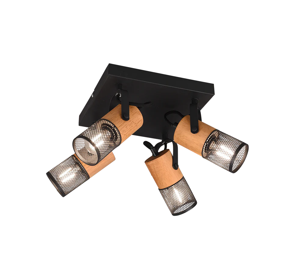 Tosh 4Lt Square Plate Spotlight - Black & White/ Black & Wood - Image 2