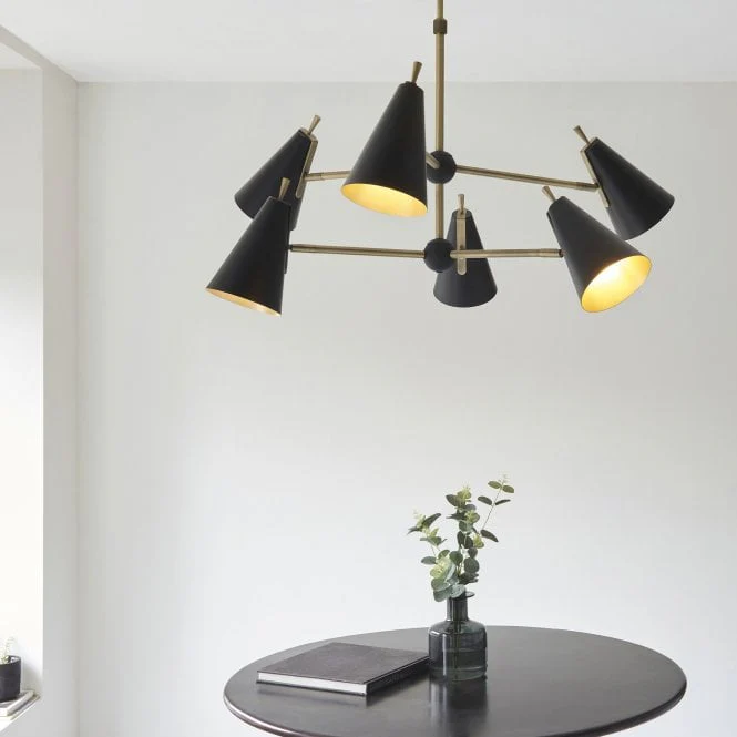 Toulouse 6Lt Multi-Arm Pendant - Brass & Matt Black - Image 2