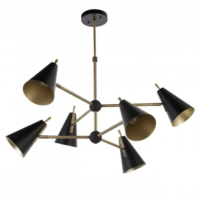 Toulouse 6Lt Multi-Arm Pendant - Brass & Matt Black - Image 3