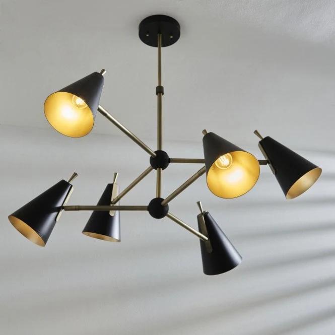 Toulouse 6Lt Multi-Arm Pendant - Brass & Matt Black - Image 4
