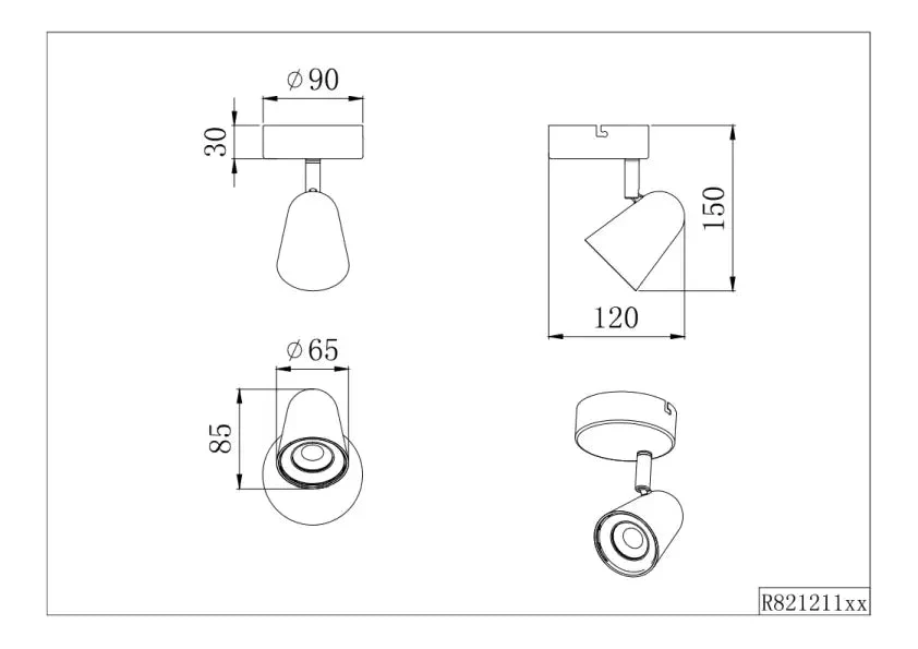 Toulouse Wall/Ceiling Spotlight - Black/White - Image 5