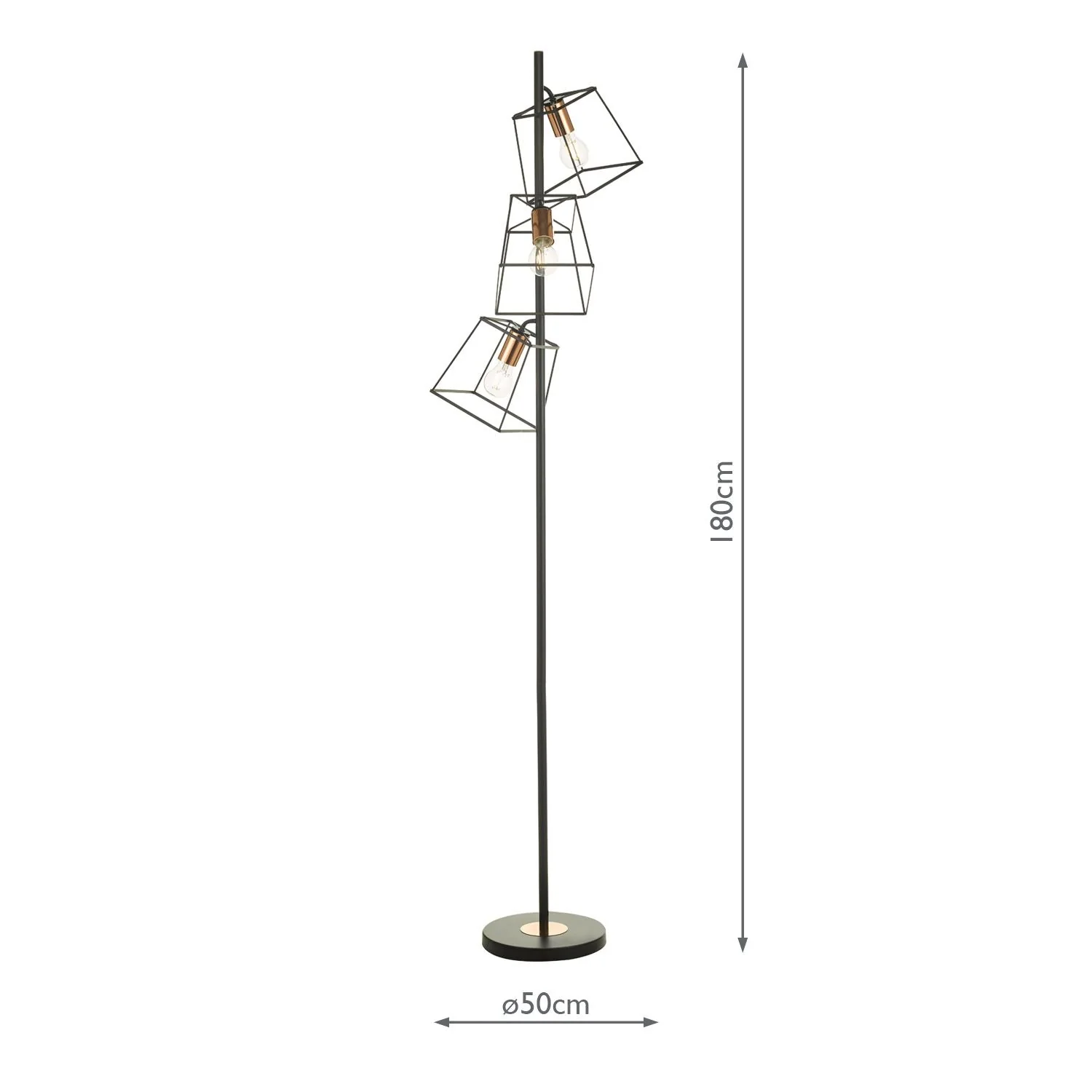 Tower 3 Light Floor Lamp Matt Black & Polished Chrome/Matt Black & Copper E27 - Image 11