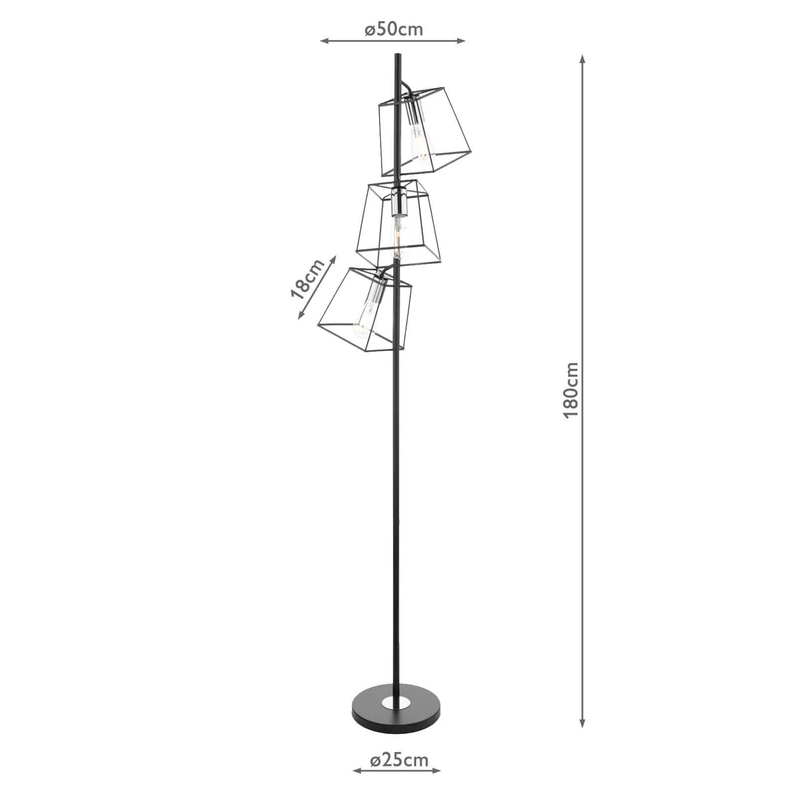 Tower 3 Light Floor Lamp Matt Black & Polished Chrome/Matt Black & Copper E27 - Image 5