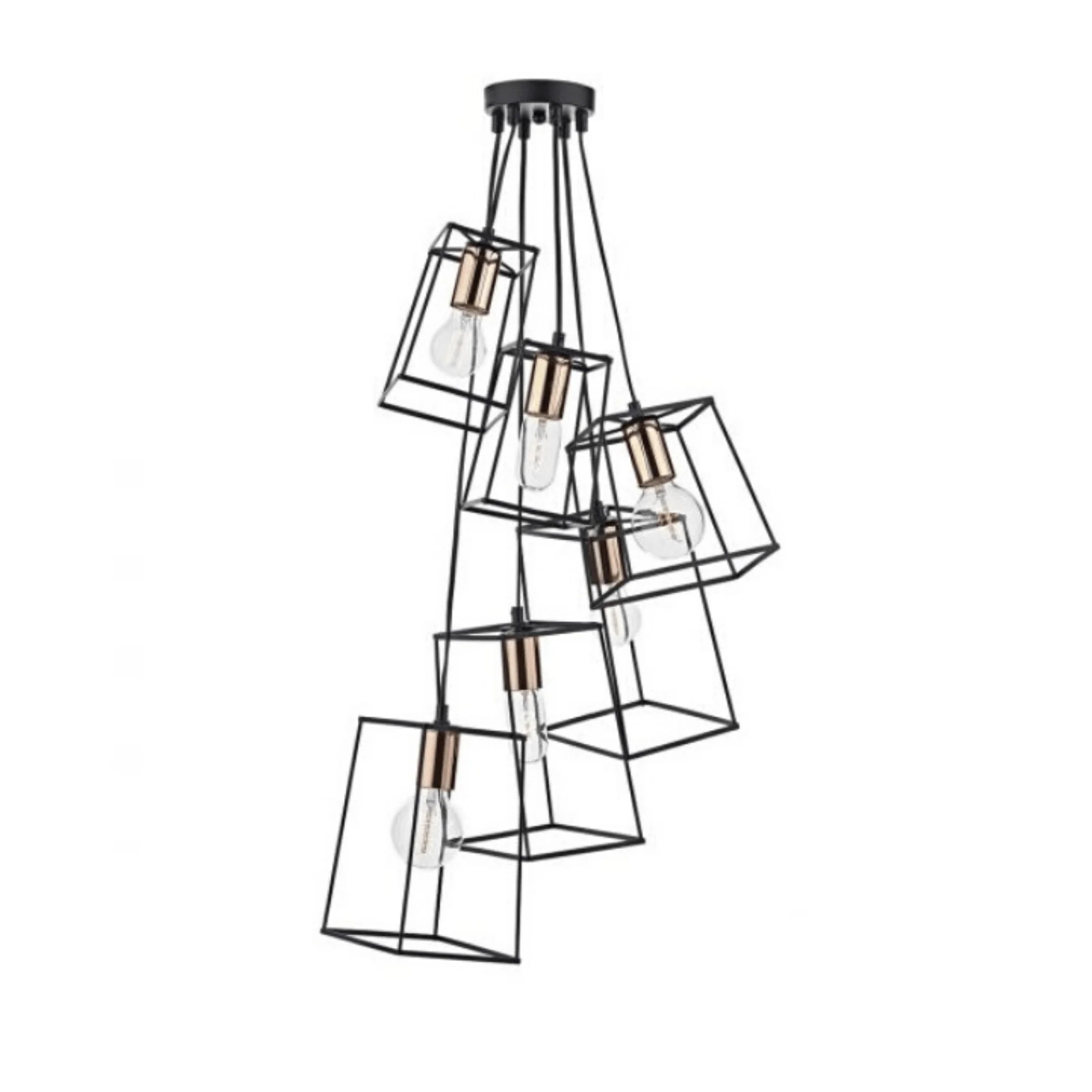 Tower 6lt Cluster Pendant Matt Black & Copper
