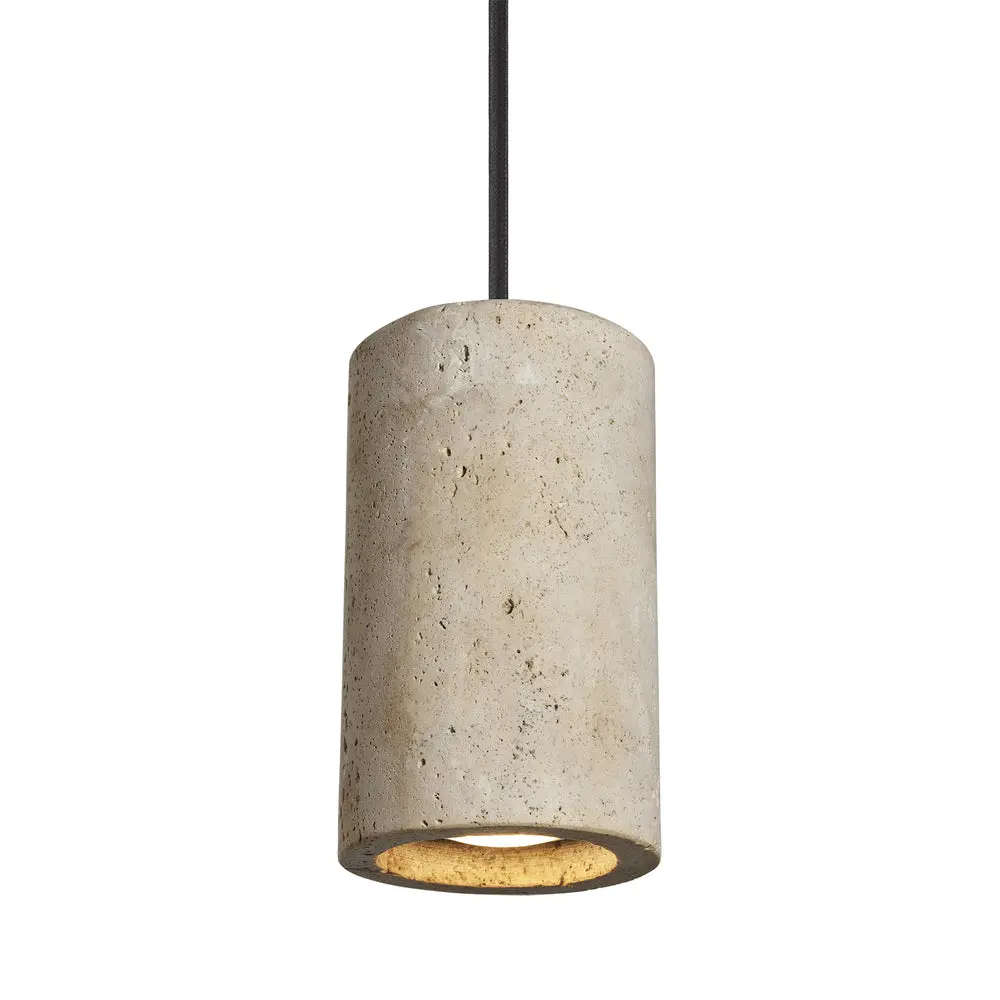 Travertine Stone Cylinder Pendant Light 4 inch - Natural Finish