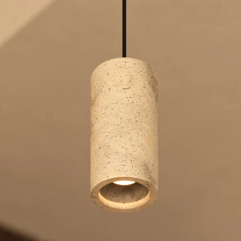 Travertine Stone Cylinder Pendant Light 4 inch - Natural Finish - Image 2