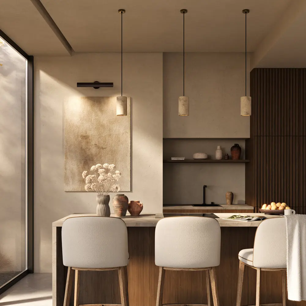 Travertine Stone Cylinder Pendant Light 4 inch - Natural Finish - Image 3
