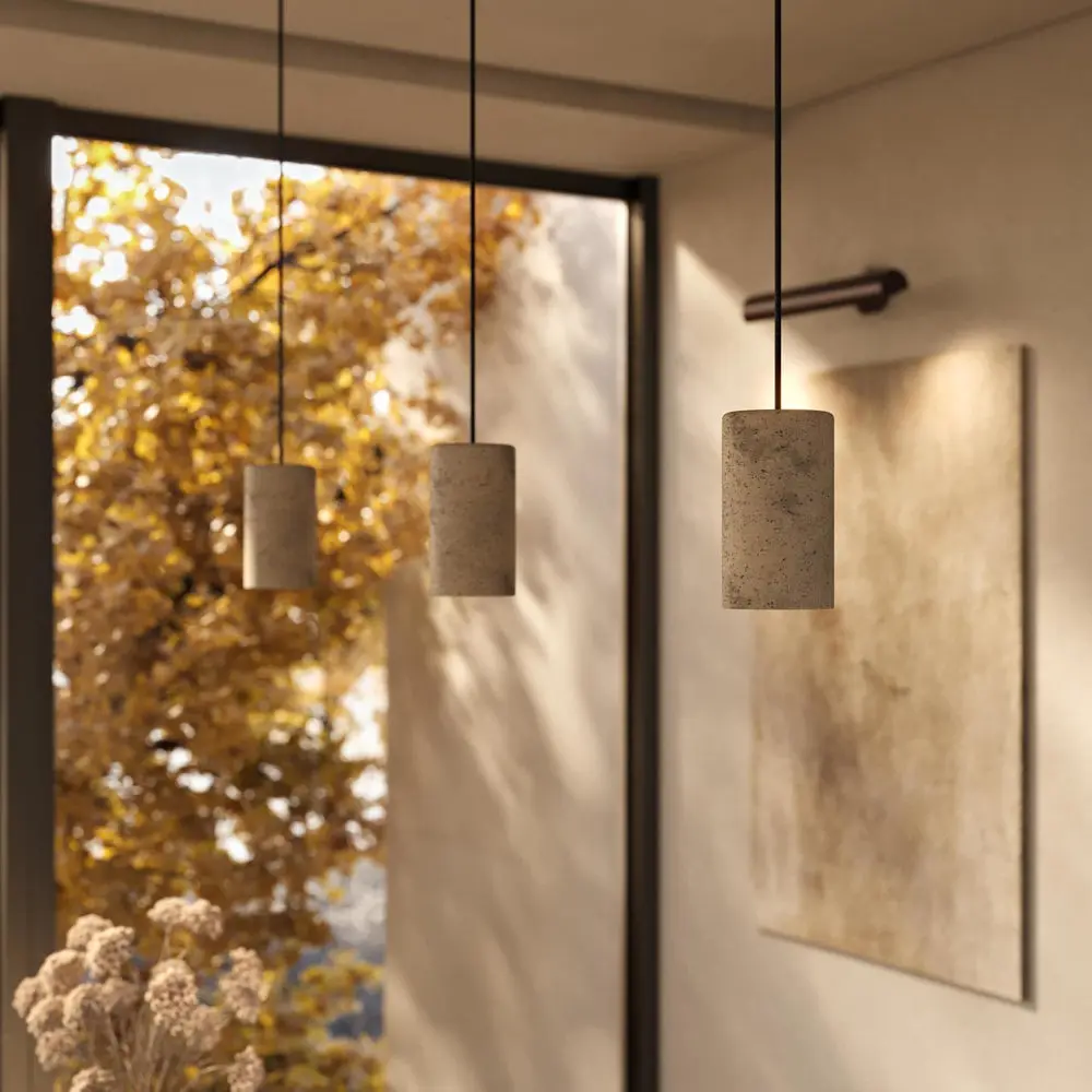 Travertine Stone Cylinder Pendant Light 4 inch - Natural Finish - Image 7